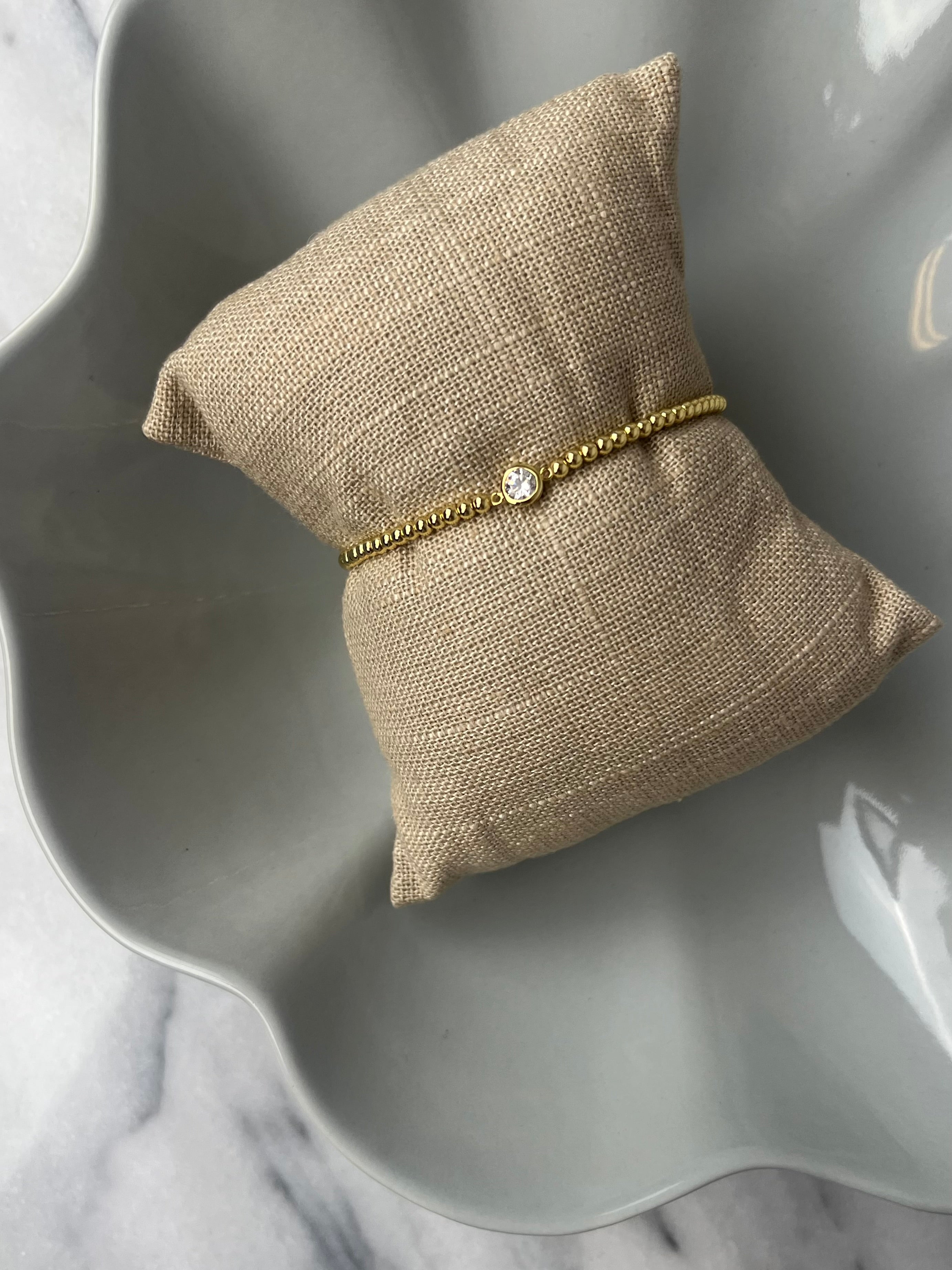 Staci Single Bezzle Crystal Gold Bead Bracelet – Minimal Luxe Stretch Bracelet