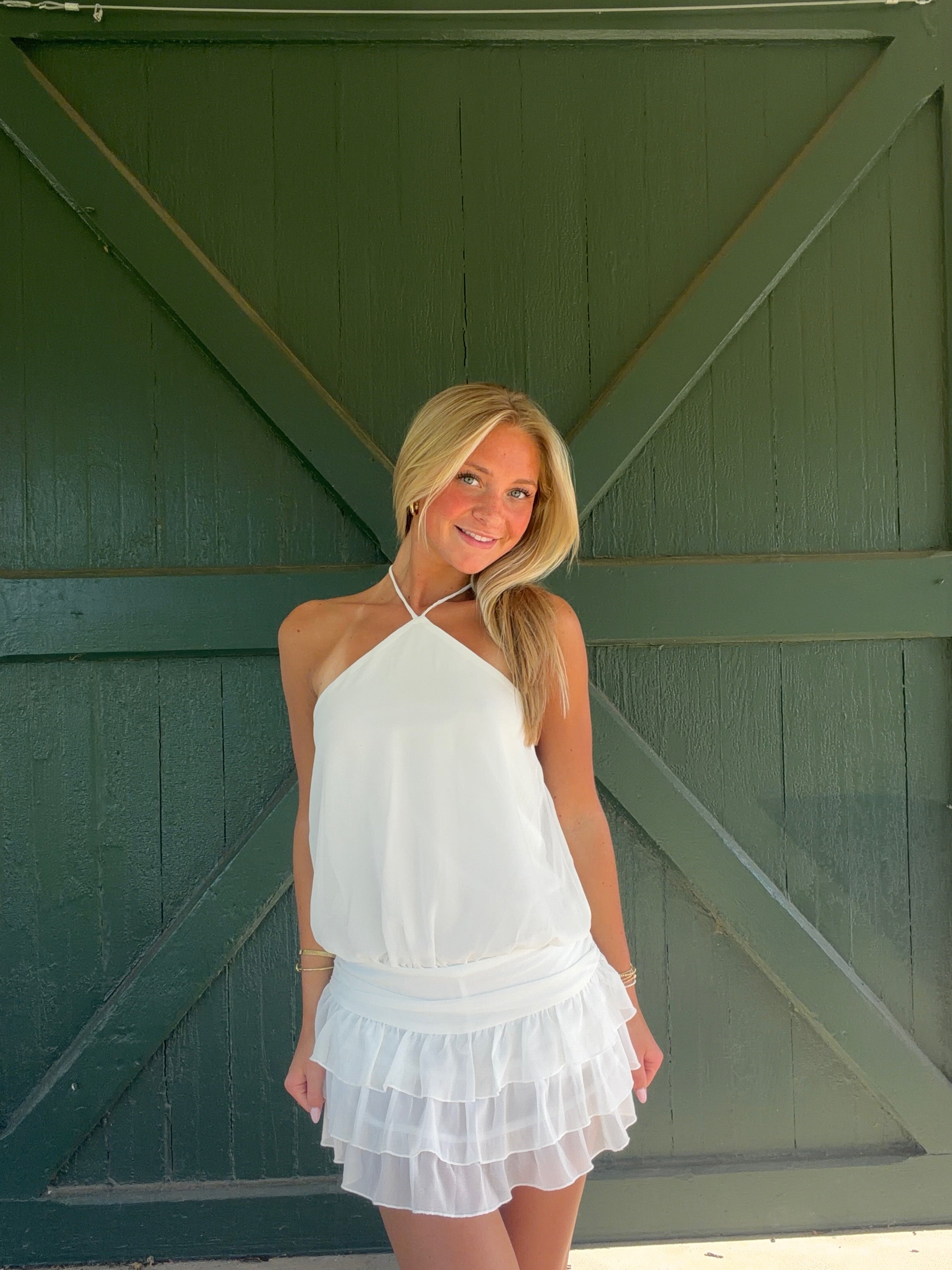 The Bella Halter Mini Romper Dress - White