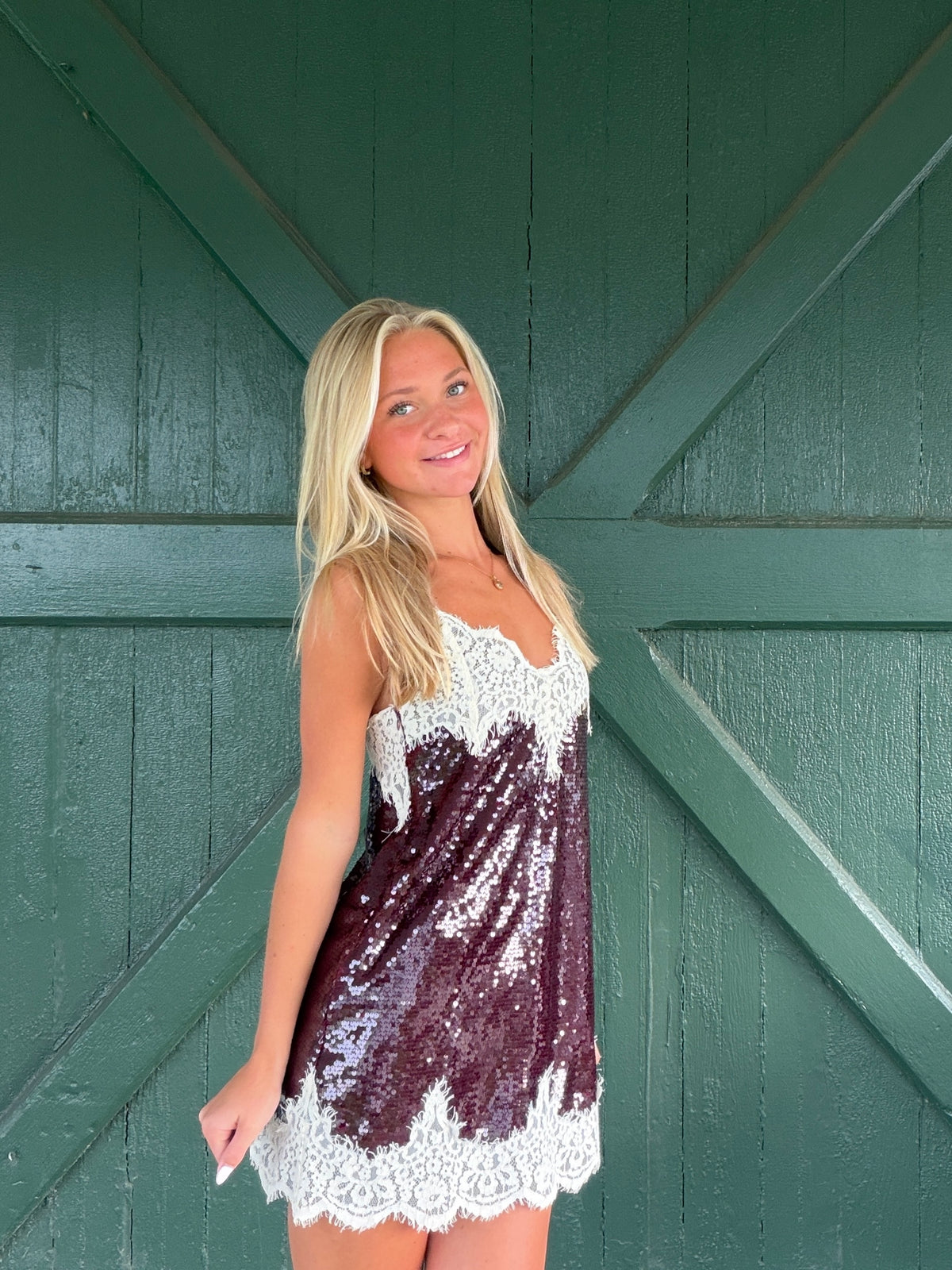 Celeste Sequin Lace Trim Mini Slip Dress