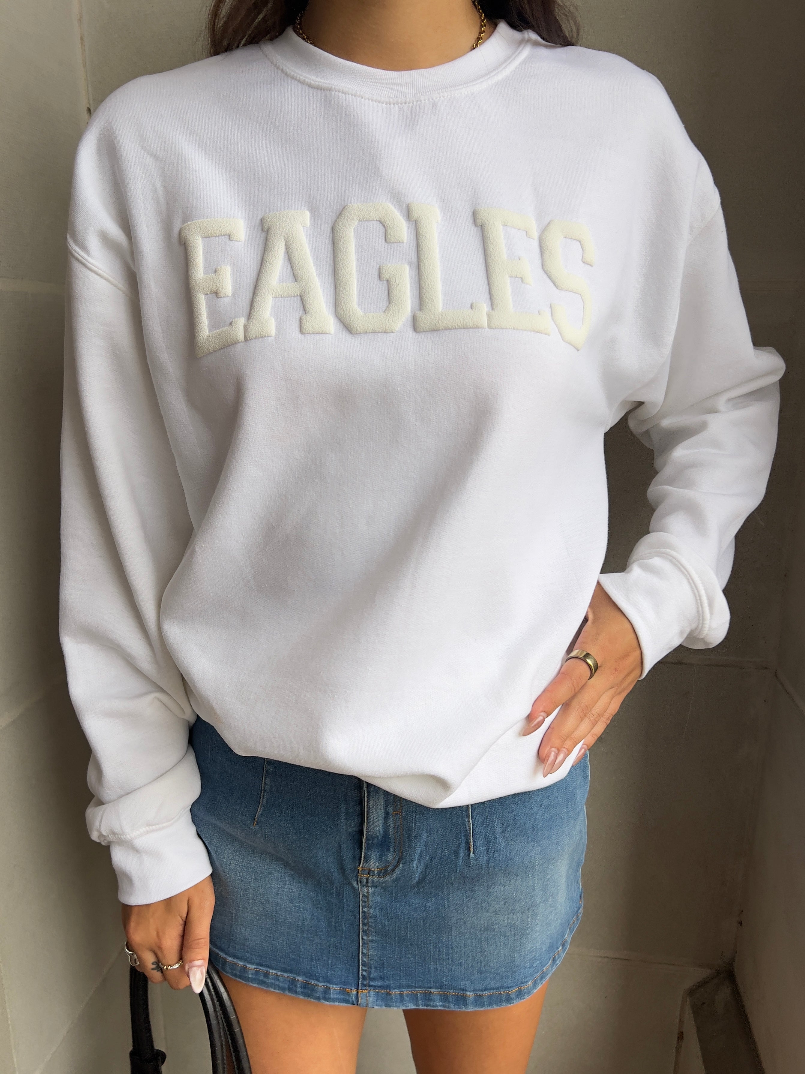 Eagles White On White Crewneck Sweatshirt