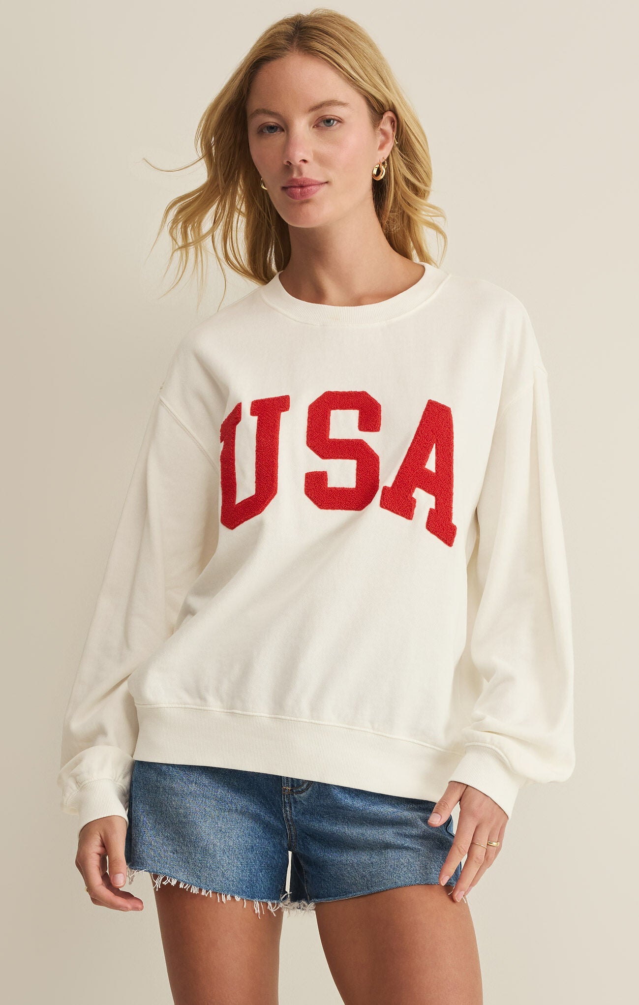 Z Supply USA Boyfriend Sweatshirt – Sea Salt