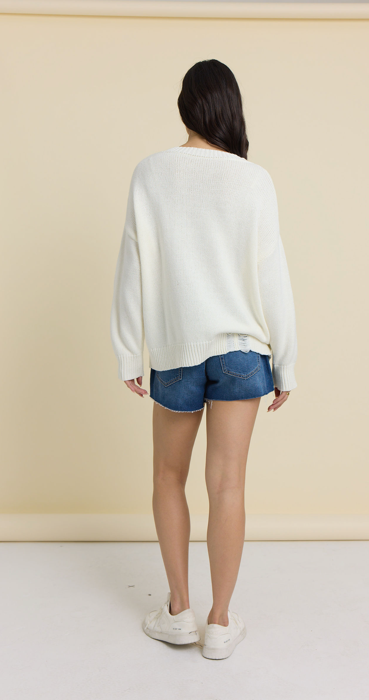 Vintage Havana Ivory American Flag Distressed Sweater