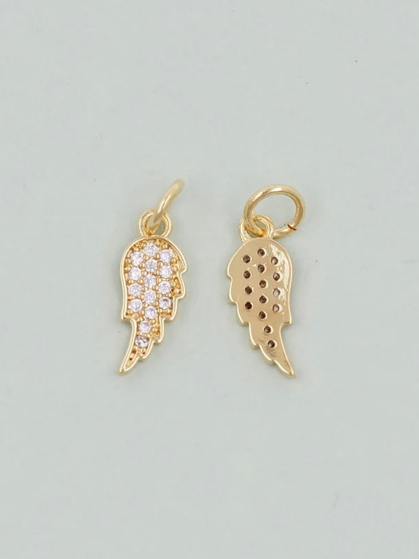 Gold Medium CZ Angel Wing Charm
