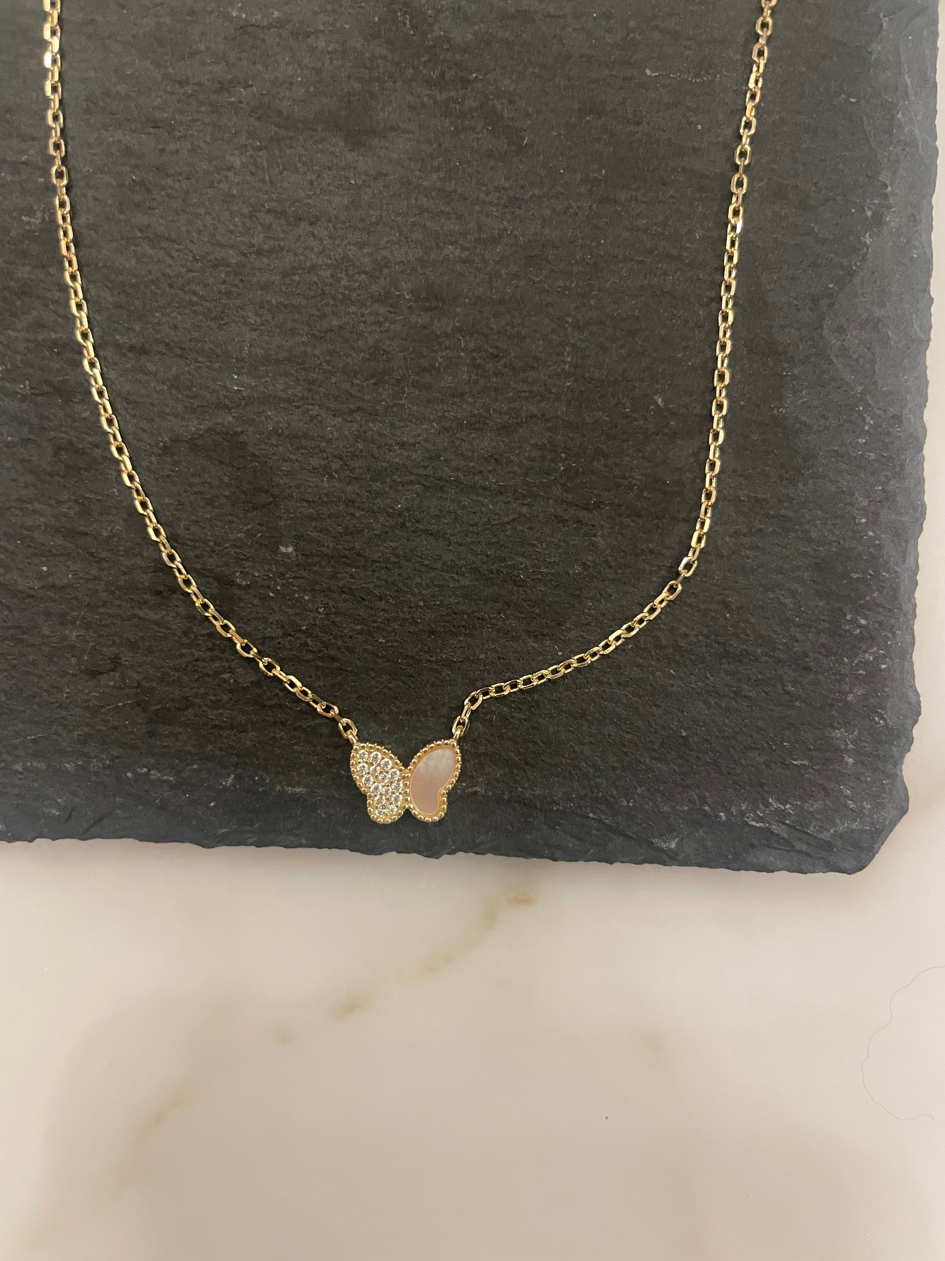 Inlay Mother of Pearl Butterfly CZ Pendant