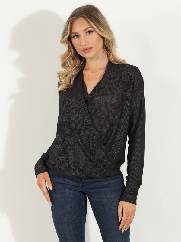Sparkle Cross Front Long Sleeve Topped