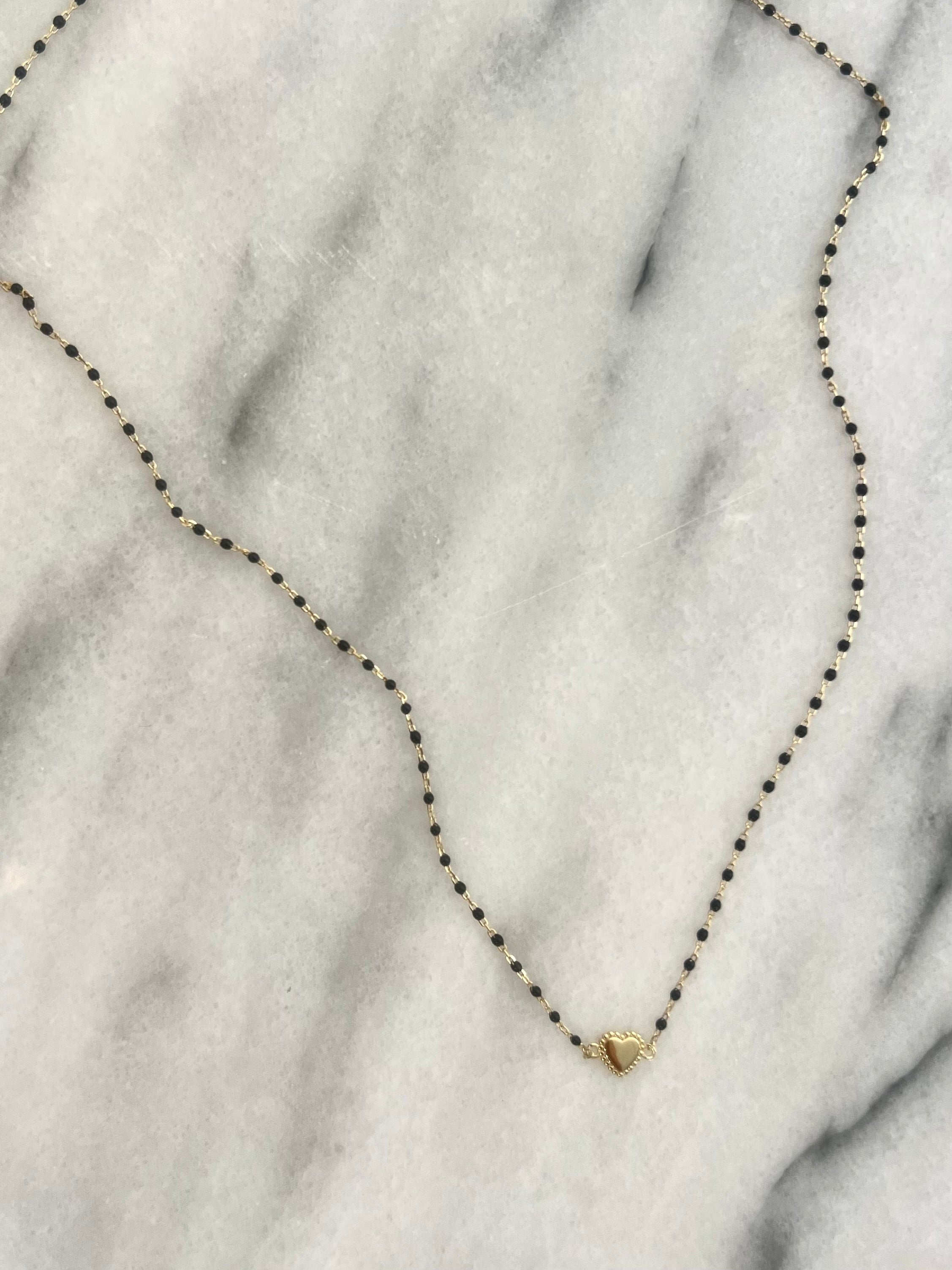 Petite Heart on Beaded Black Chain