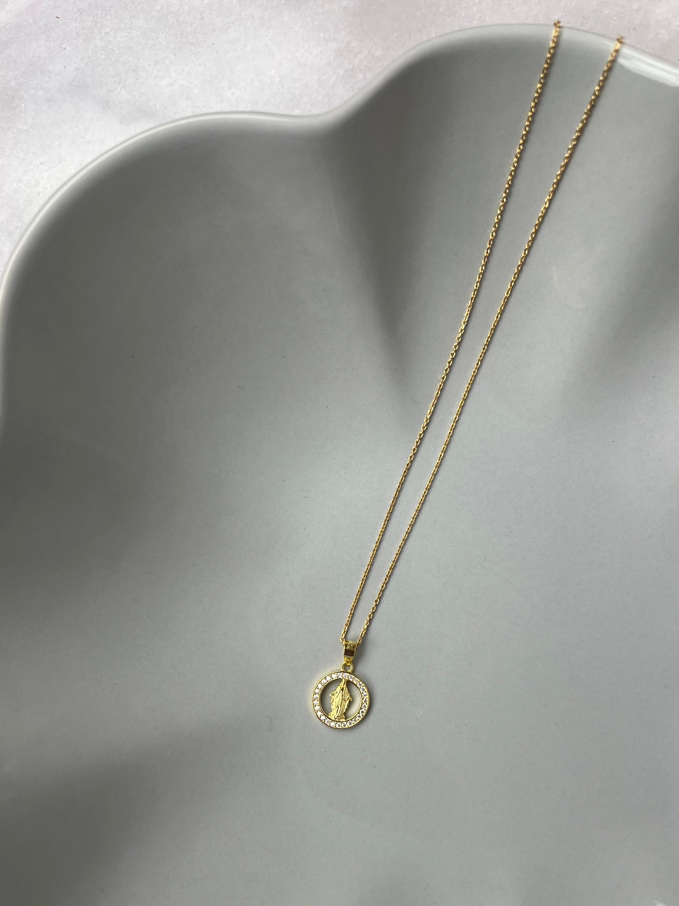 Mother Mary in Crystal Circle Necklace