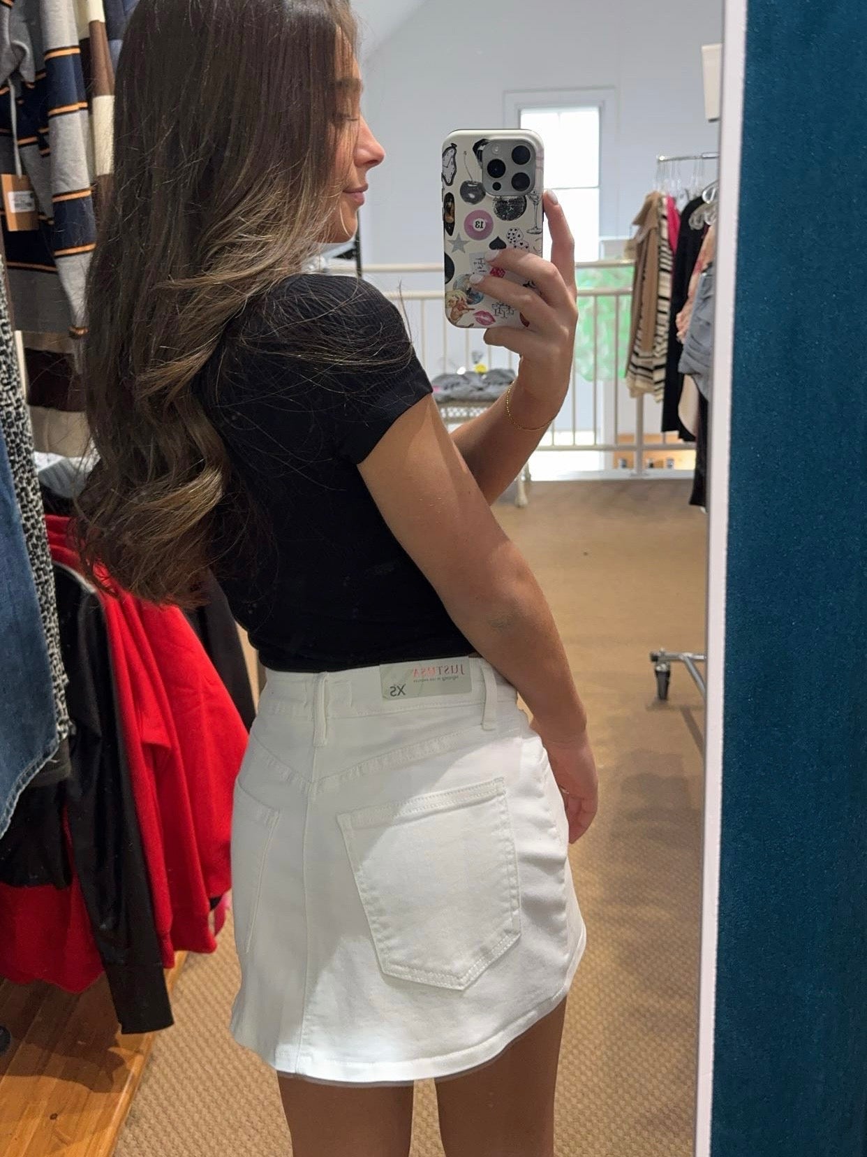 The Classic Denim Skort – White Jean Skort with Built-In Shorts