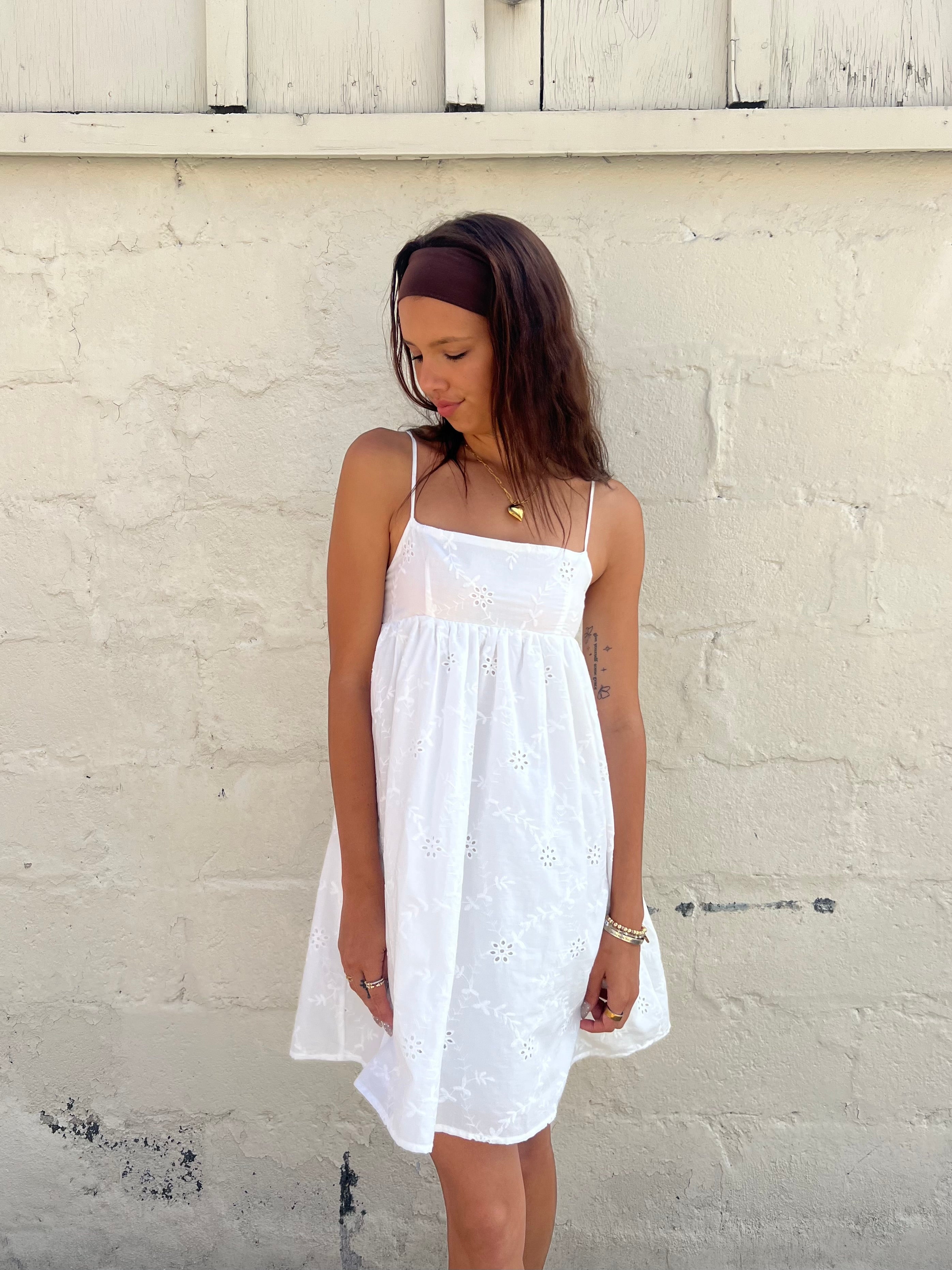 Halle Gathered Mini Dress – White