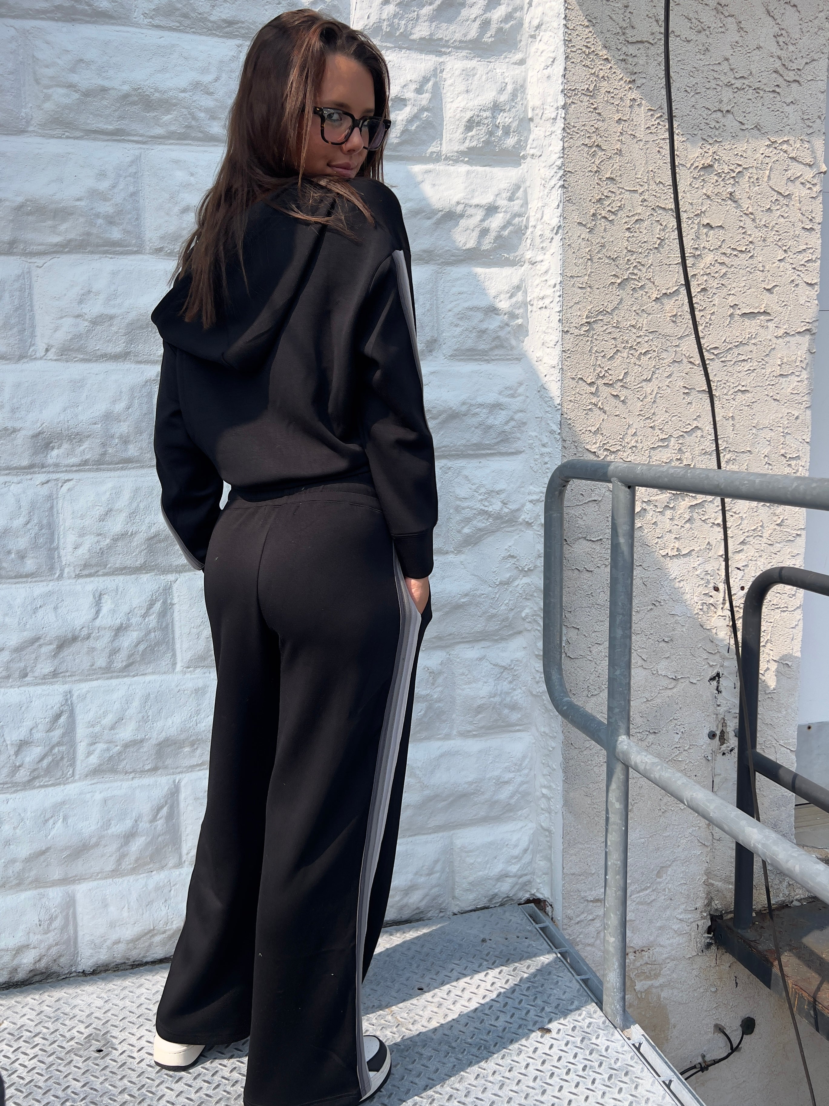 Cloud Fleece Tonal Greys Stripe Wide Leg Pant