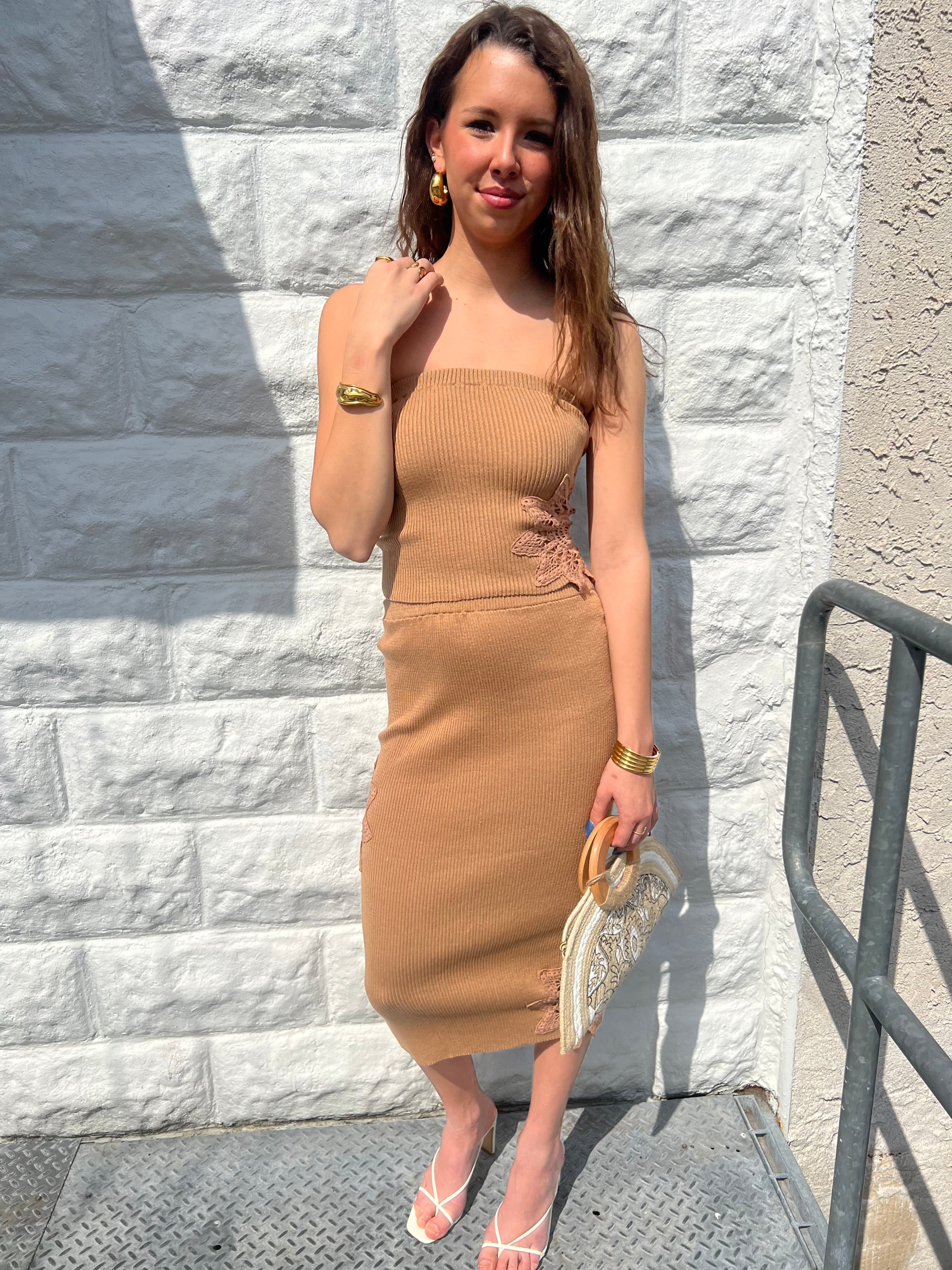 Rib Midi Skirt With Crochet Insert