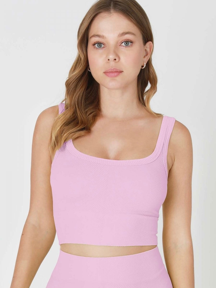 Lena Chevron Ribbed Peony Pink Crop Top