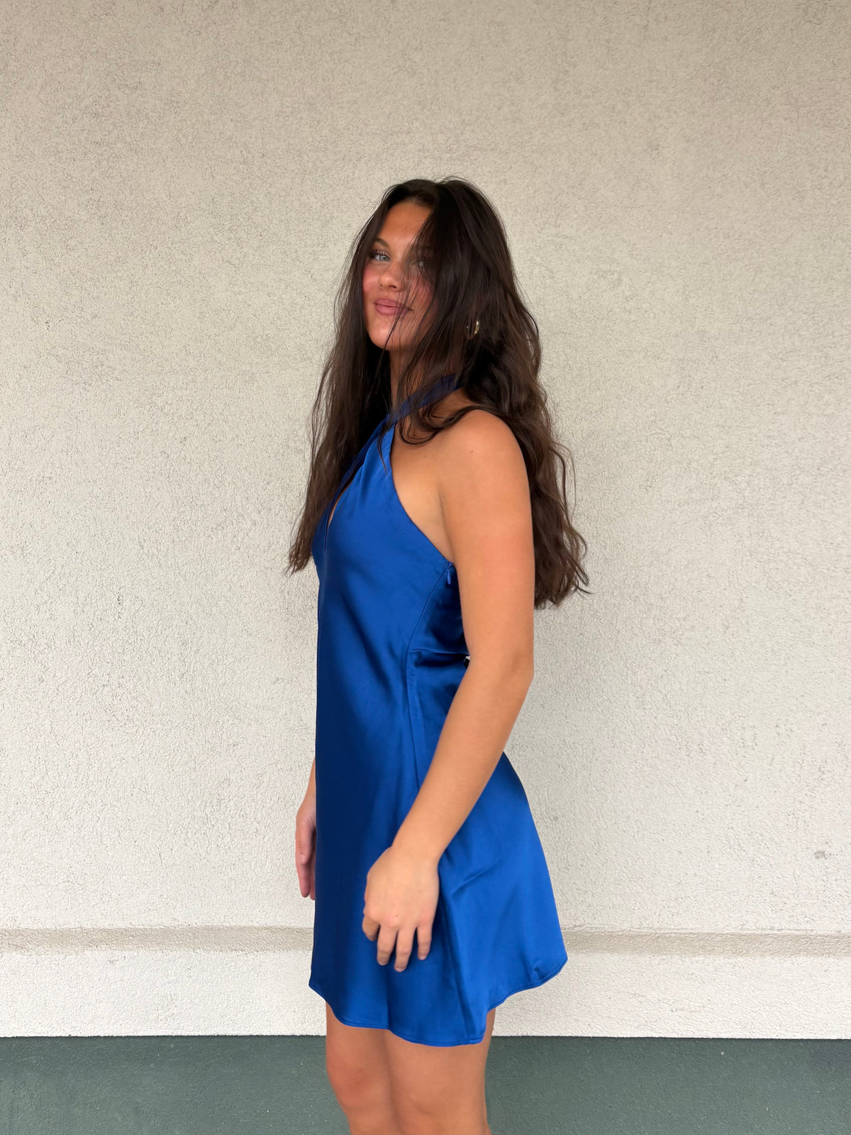 Classic Silky Halter Mini Dress – Cobalt Blue