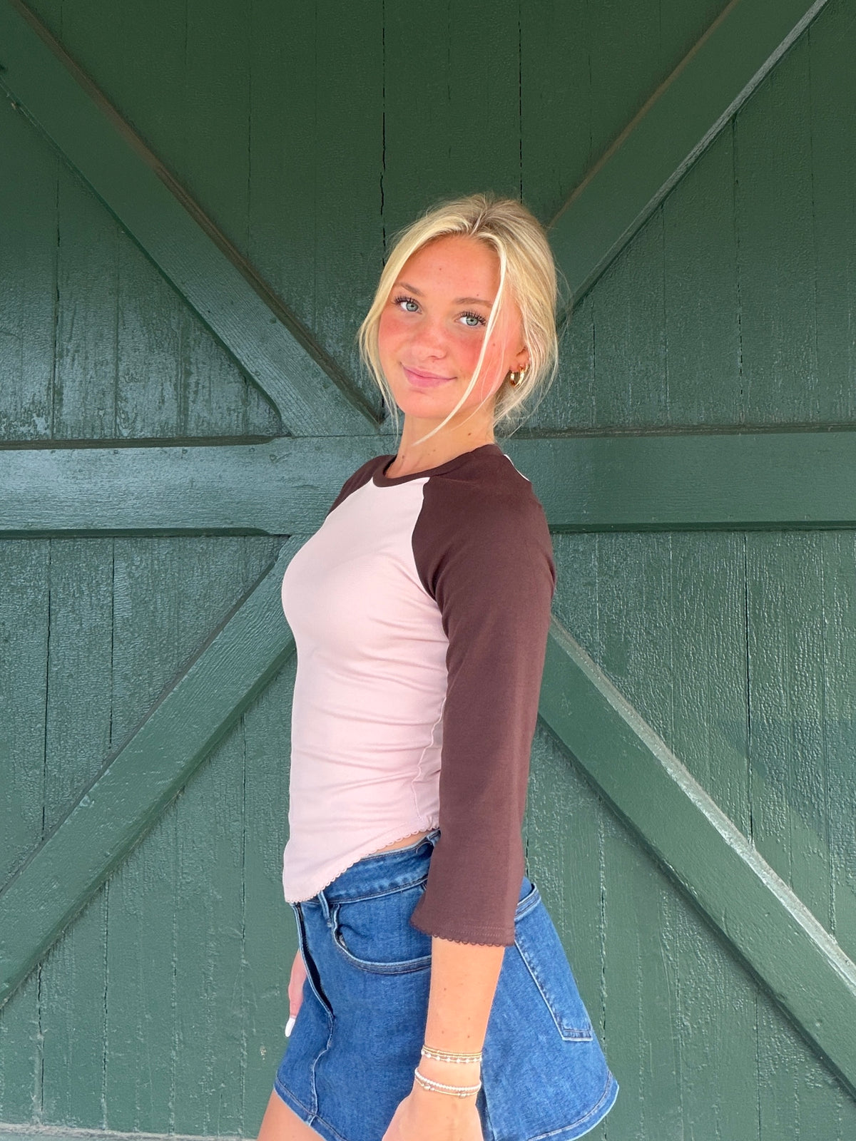 Sadie 3/4 Sleeve Baseball Tee -Brown