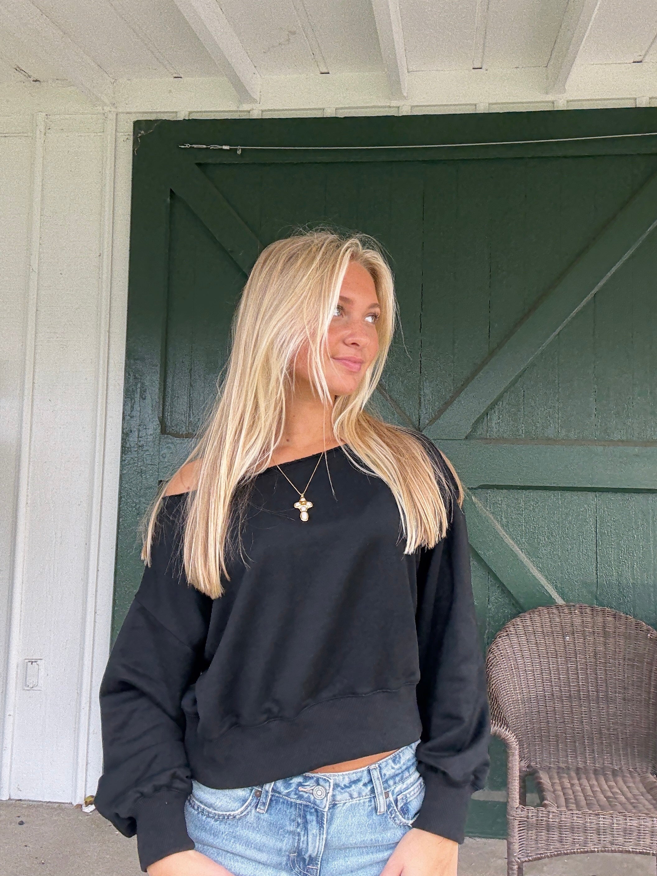 Everything Black Off The Shoulder Sweatshirt