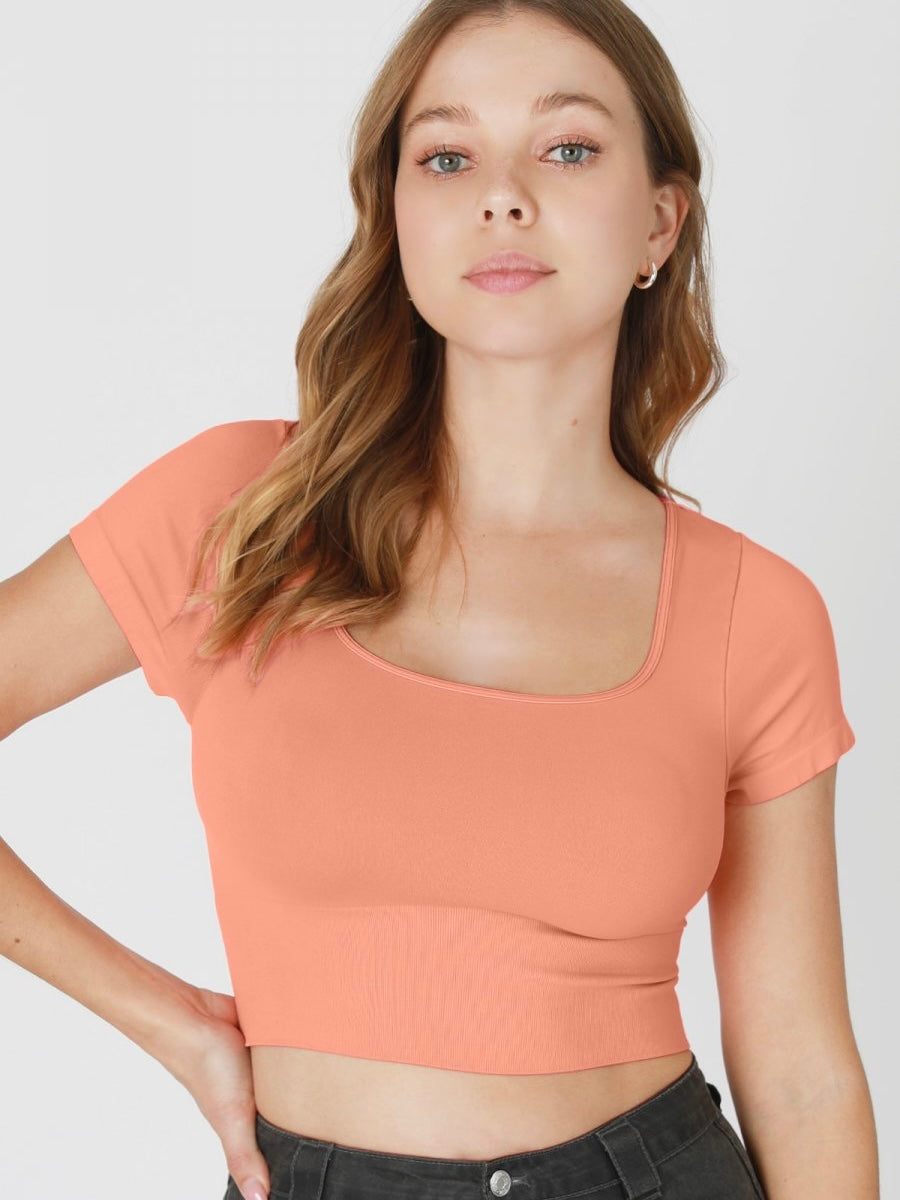 Lia Short Sleeve Desert Flower Square Neck Crop Top