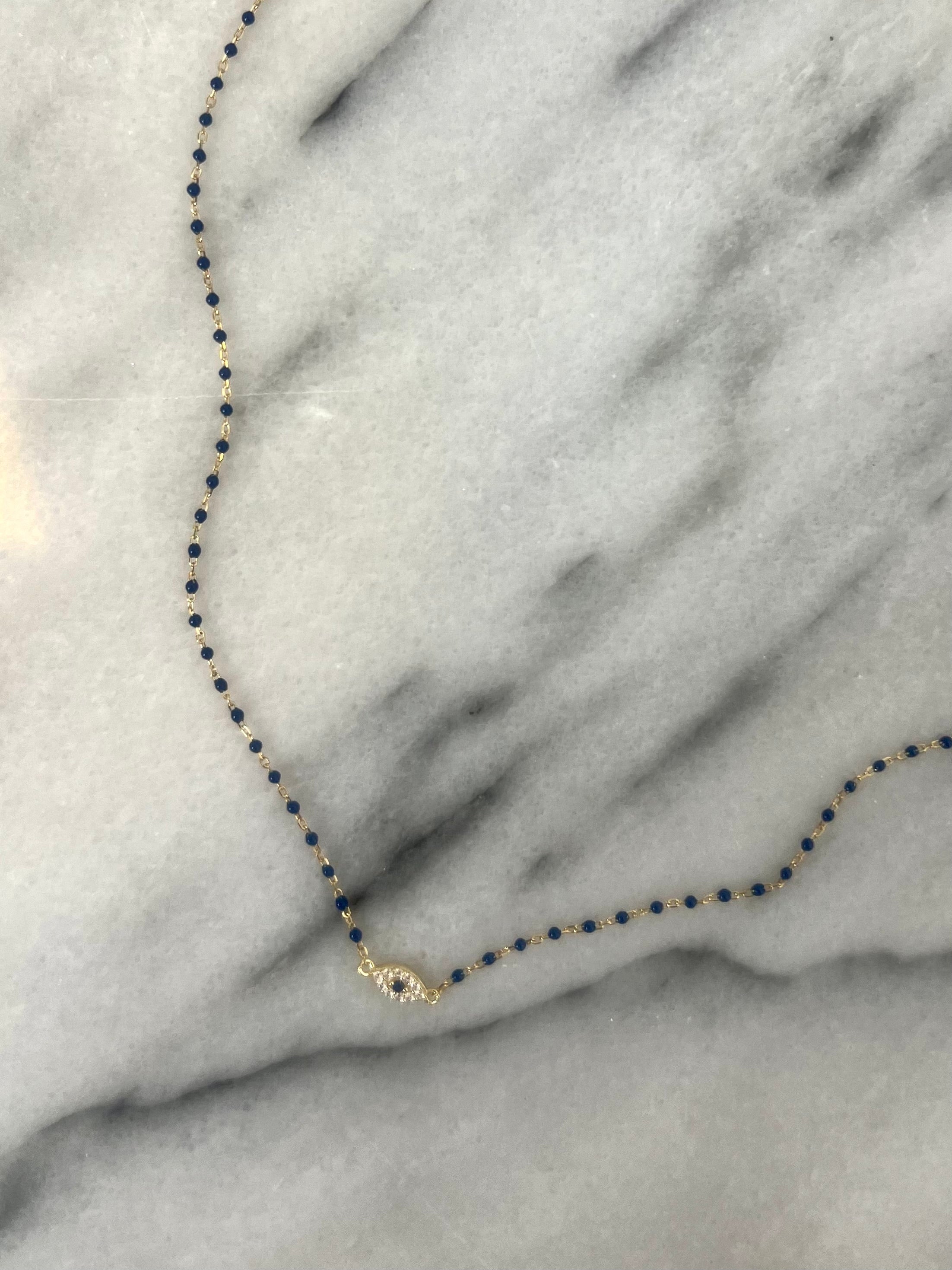 Petite Evil Eye on Beaded Blue Chain