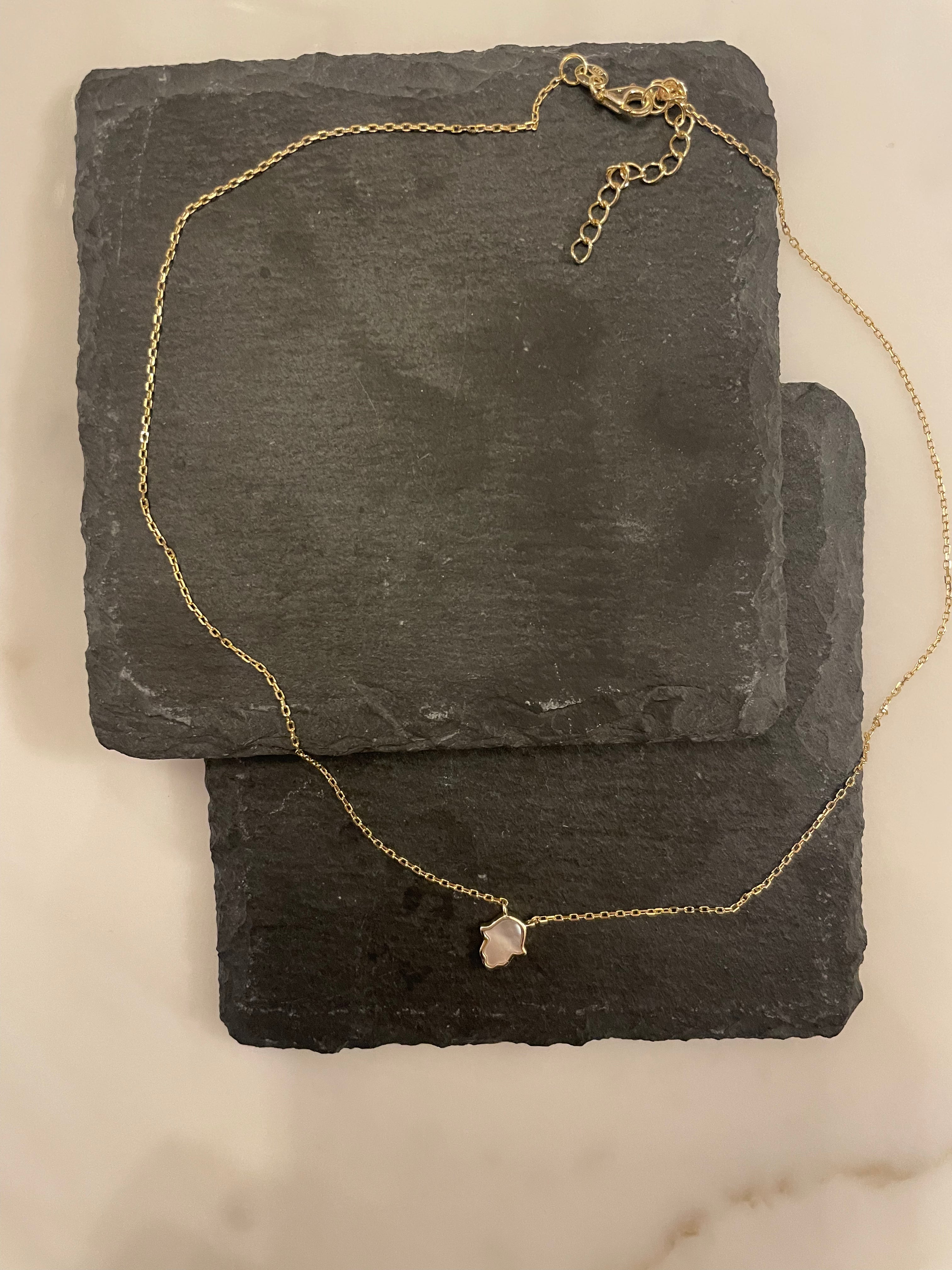 Petite Mother of Pearl Inlay Hamsa Pendant