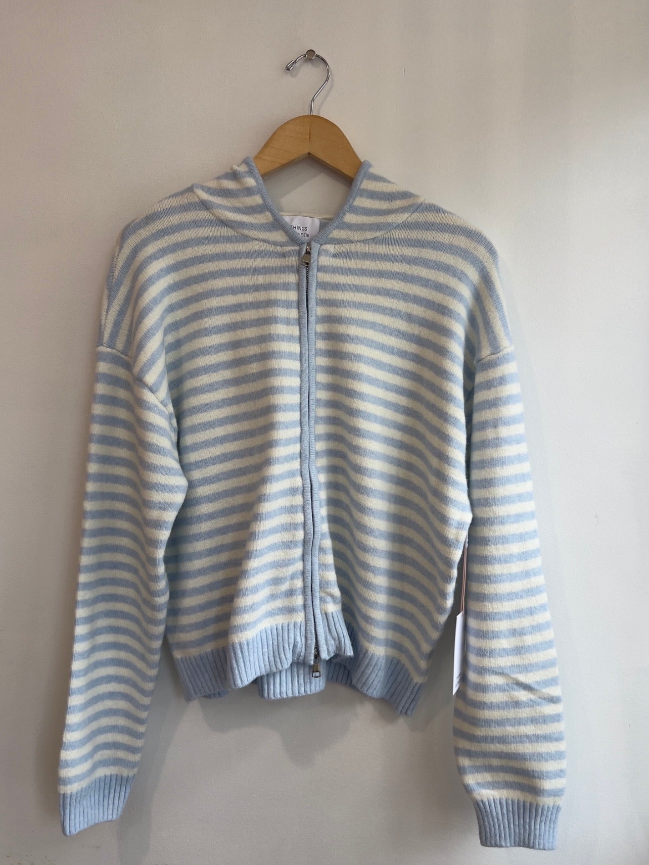 The It Girl Stripe Zip Sweater Hoodie -Baby Blue Stripe