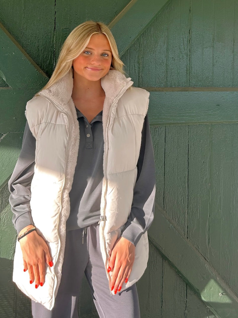 Long Reversible Oversized Puffer Vest