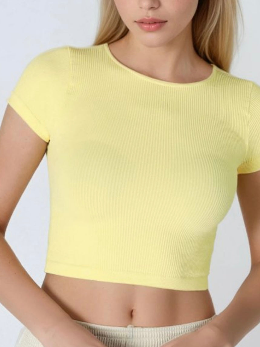 Hailey Pale Lemon Ribbed Baby Doll Seamless