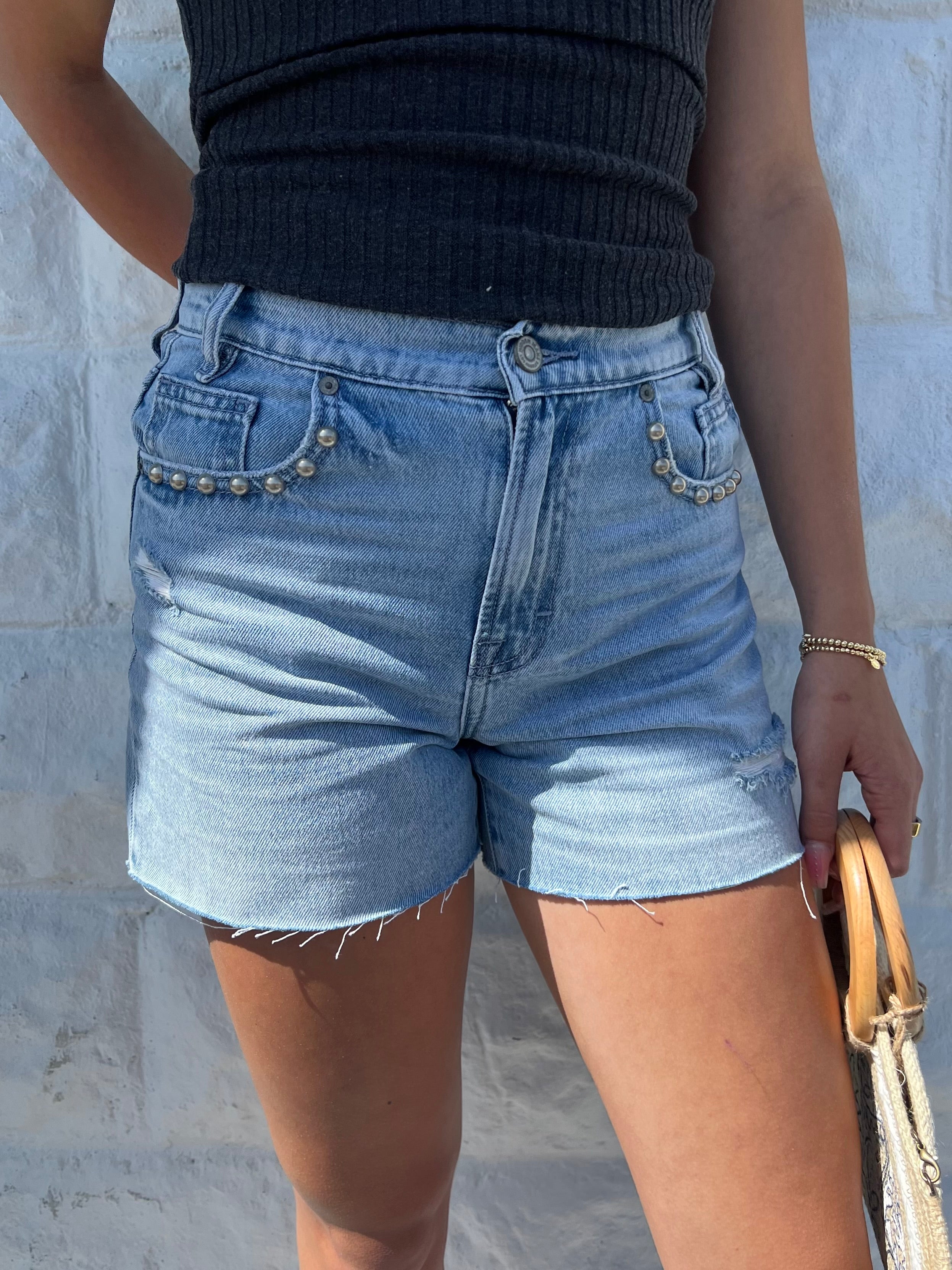 Kayla HR Relaxed Shorts with Studs