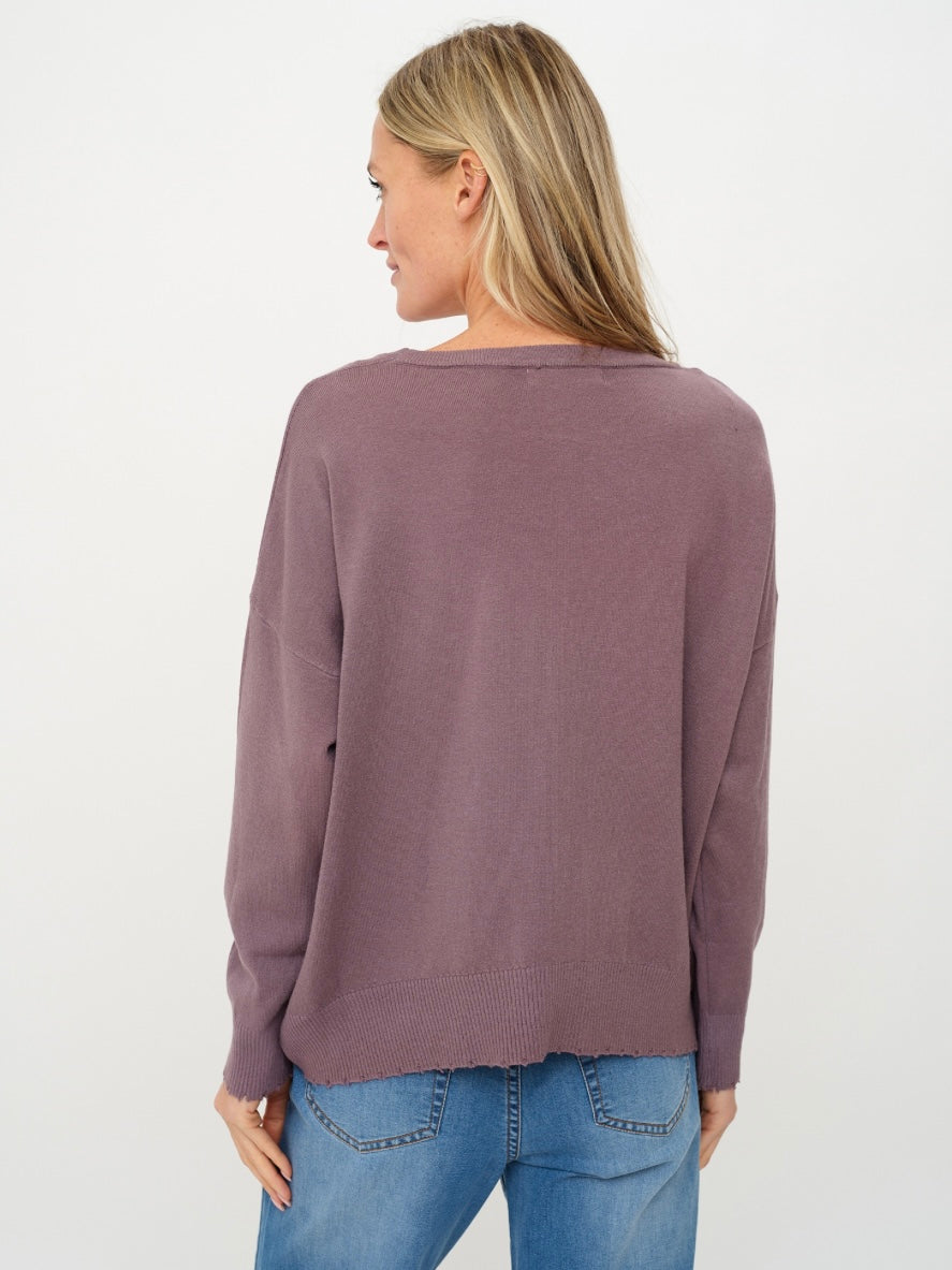 Angii Frayed Crew Neck Sweater