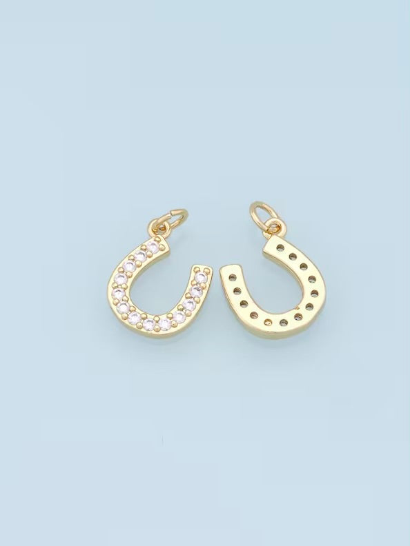 Gold Large Crystal Horseshoe Charm