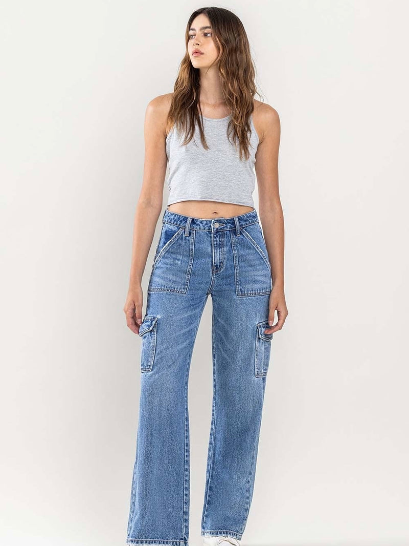 Olivia Mid Rise Cargo Wide Leg Jeans