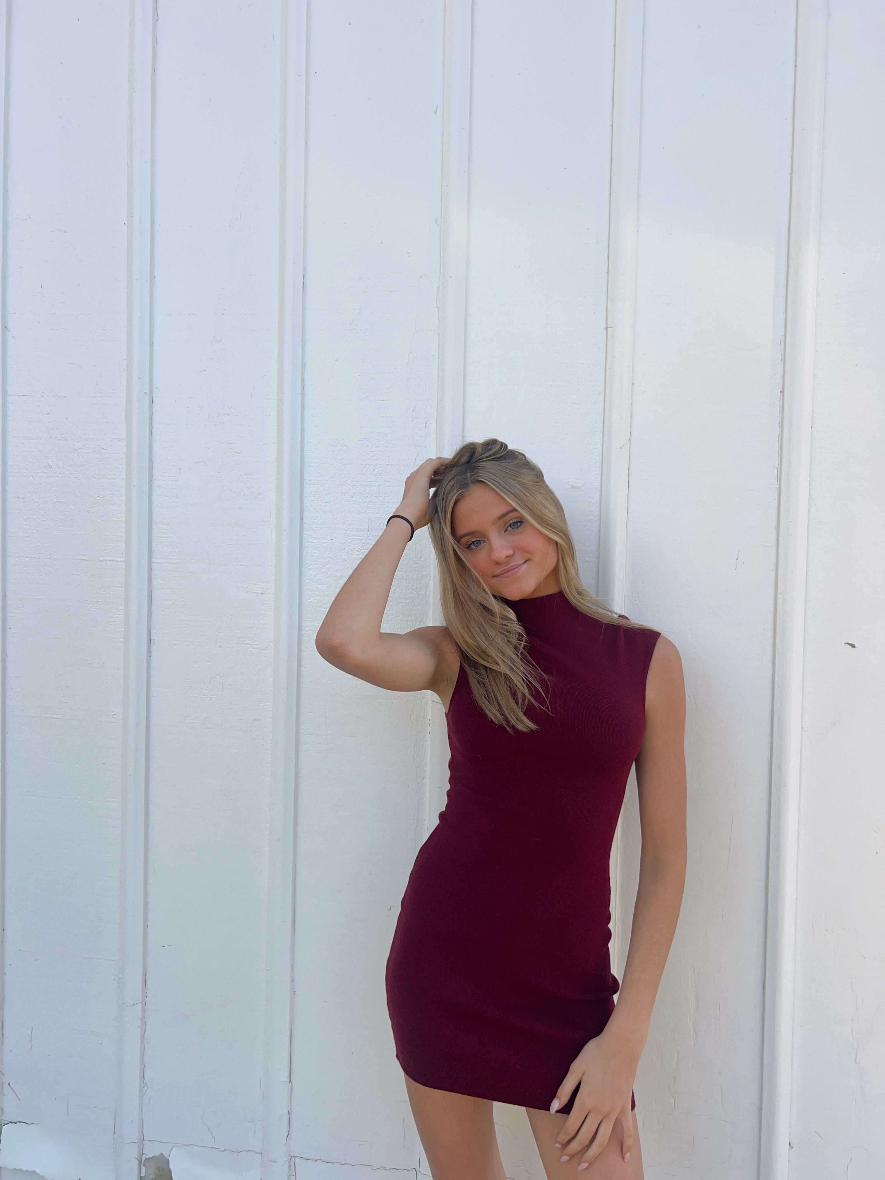 Brandi Burgundy Short Sleeve Sweater Dress