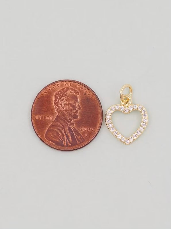Gold Medium CZ Open Heart Charm