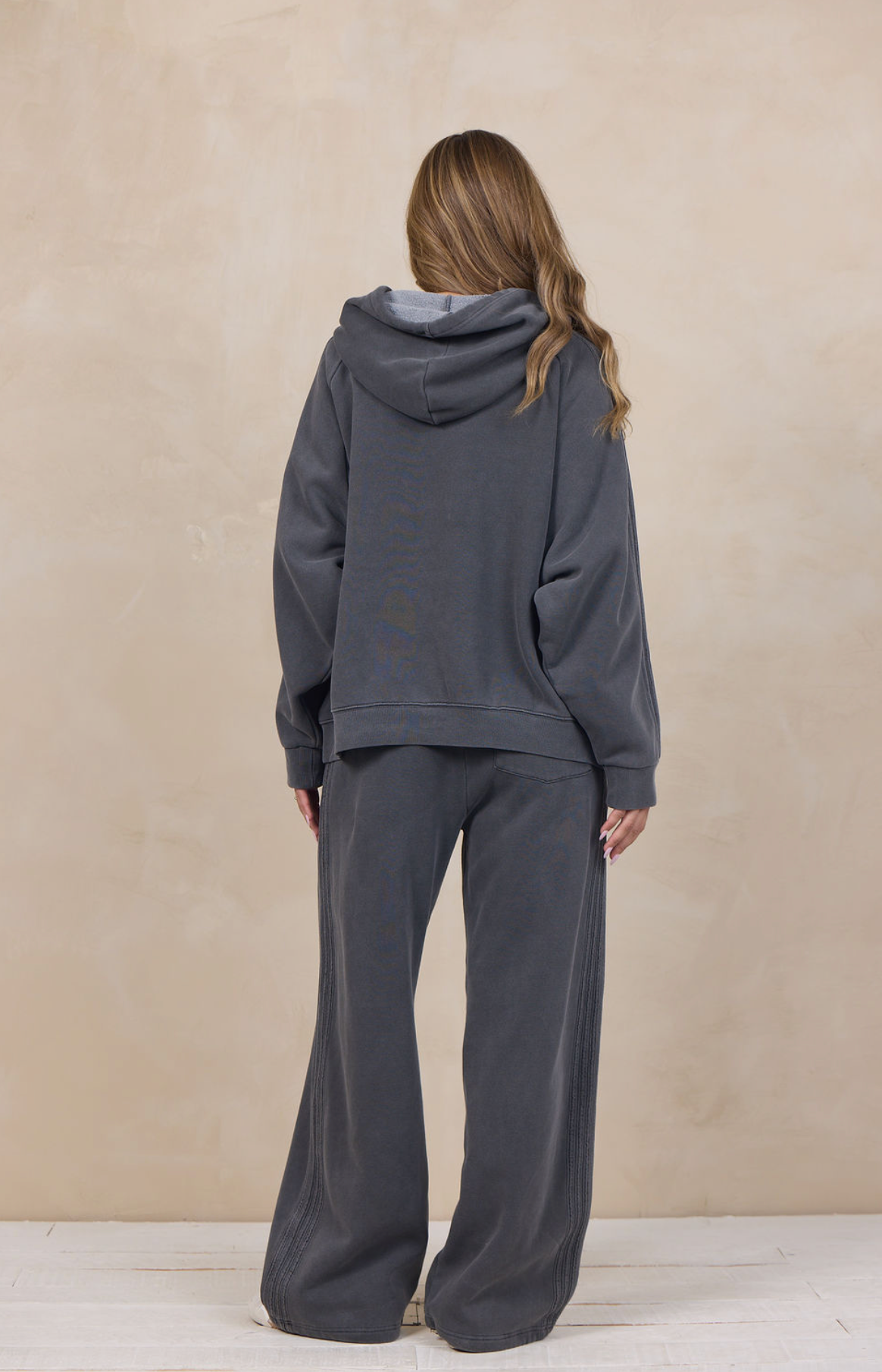 Vintage Havana Dark Cement Garment Dye Hoodie with Stripe Detail