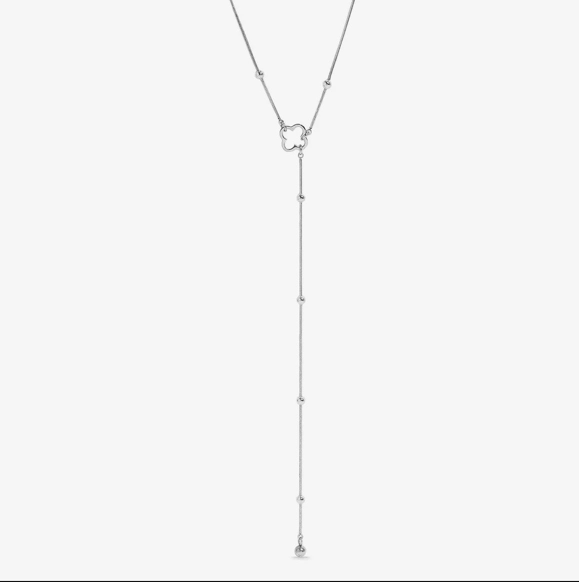 Silver Clover Lariat Necklace – 18K Gold Plated, Water & Tarnish Resistant