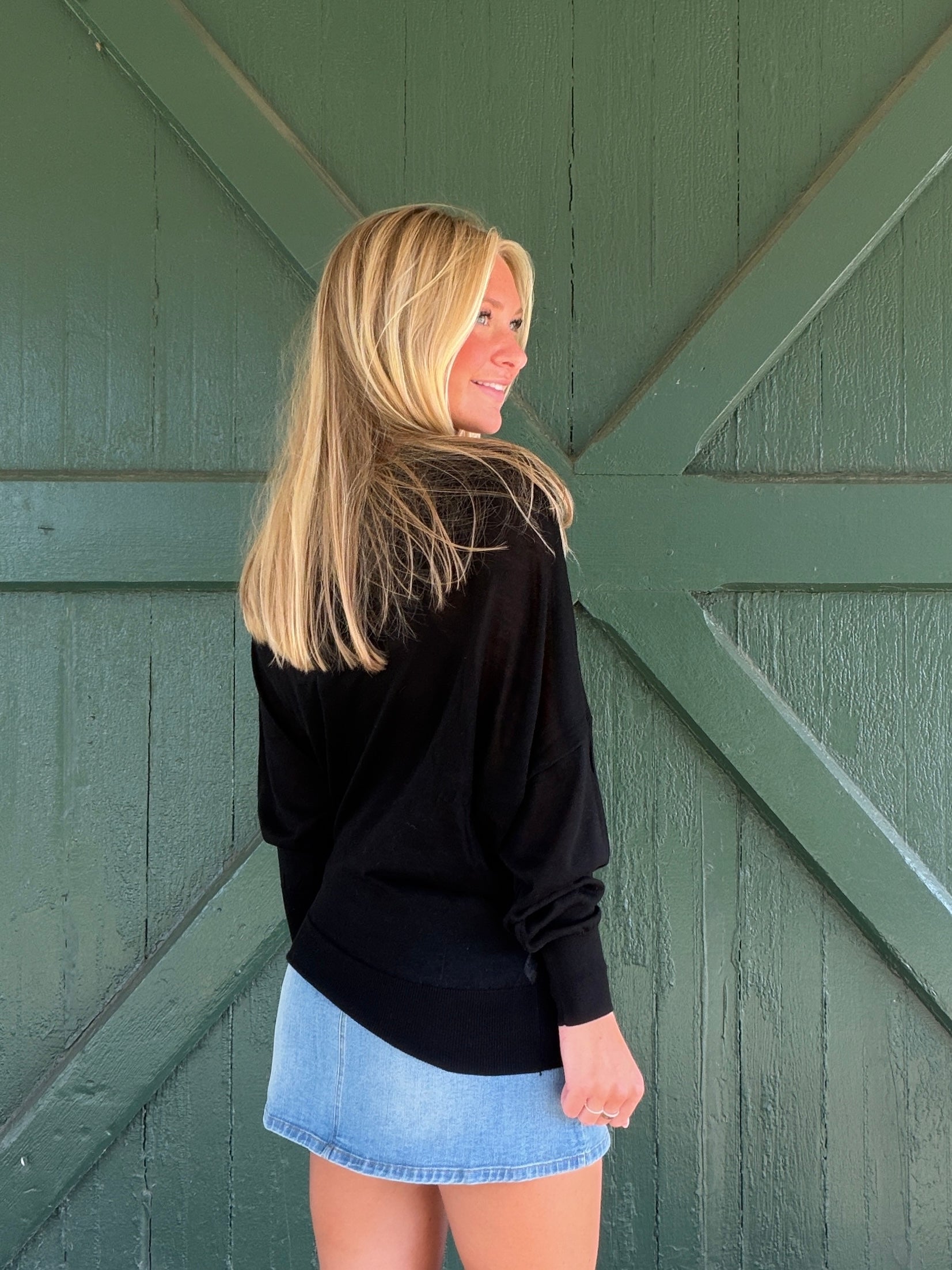NIA Beatrice Sweater – Black Slouchy Off Shoulder