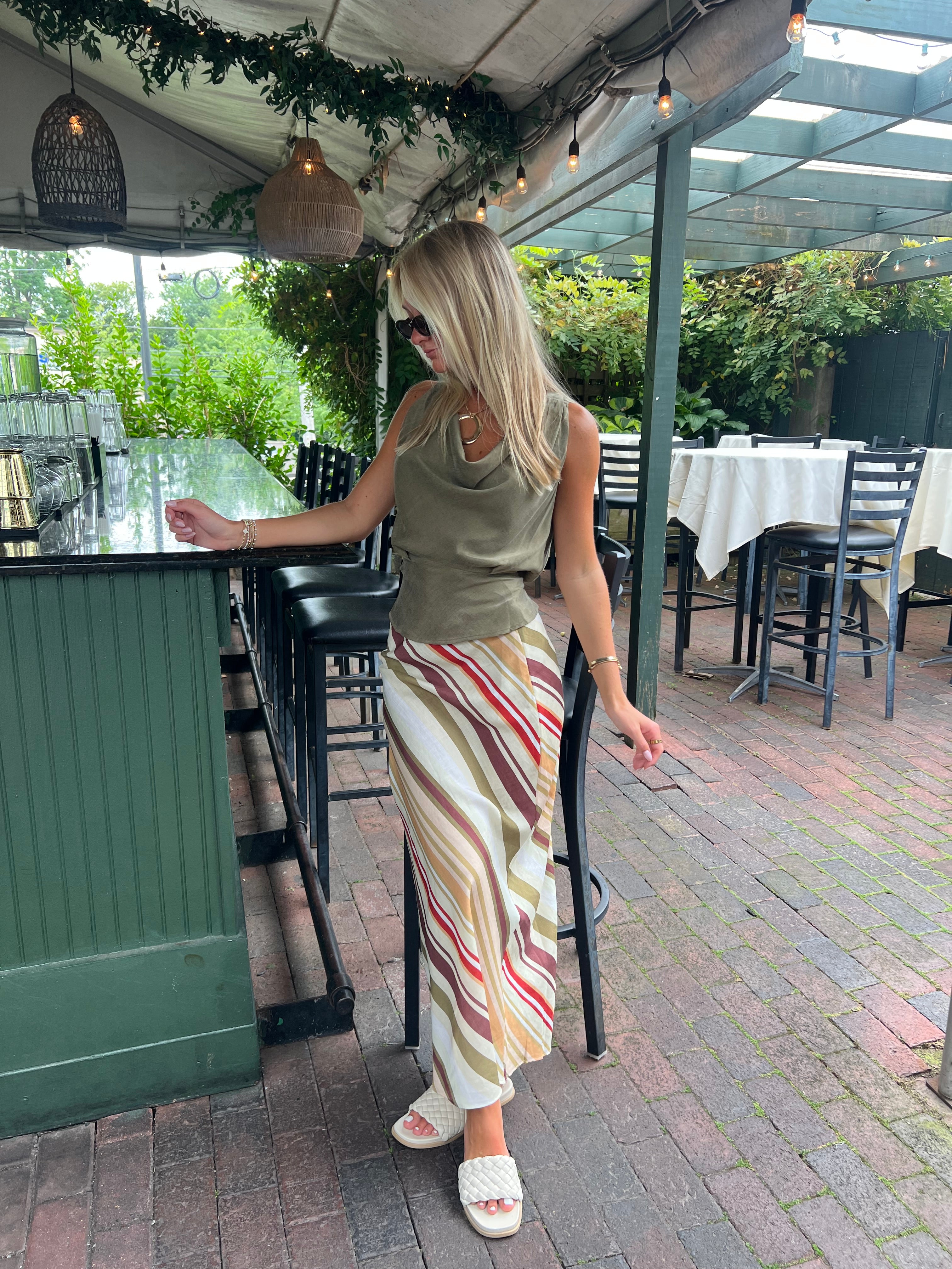 Lucy Paris Penny Multi Stripe Midi Skirt