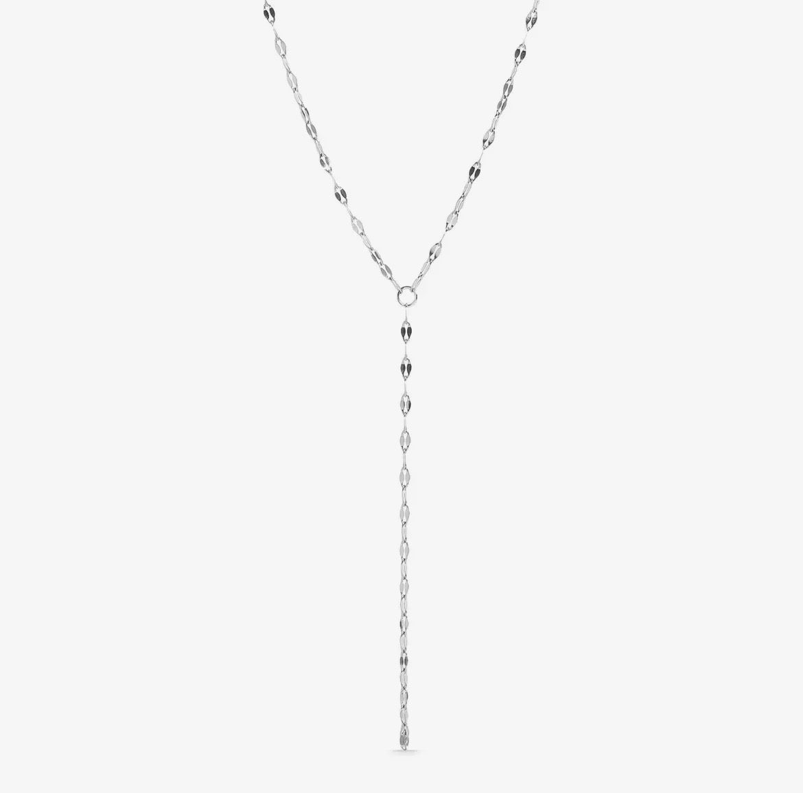 Silver Twist Lariat Necklace – 18K Gold Plated, Water & Tarnish Resistant
