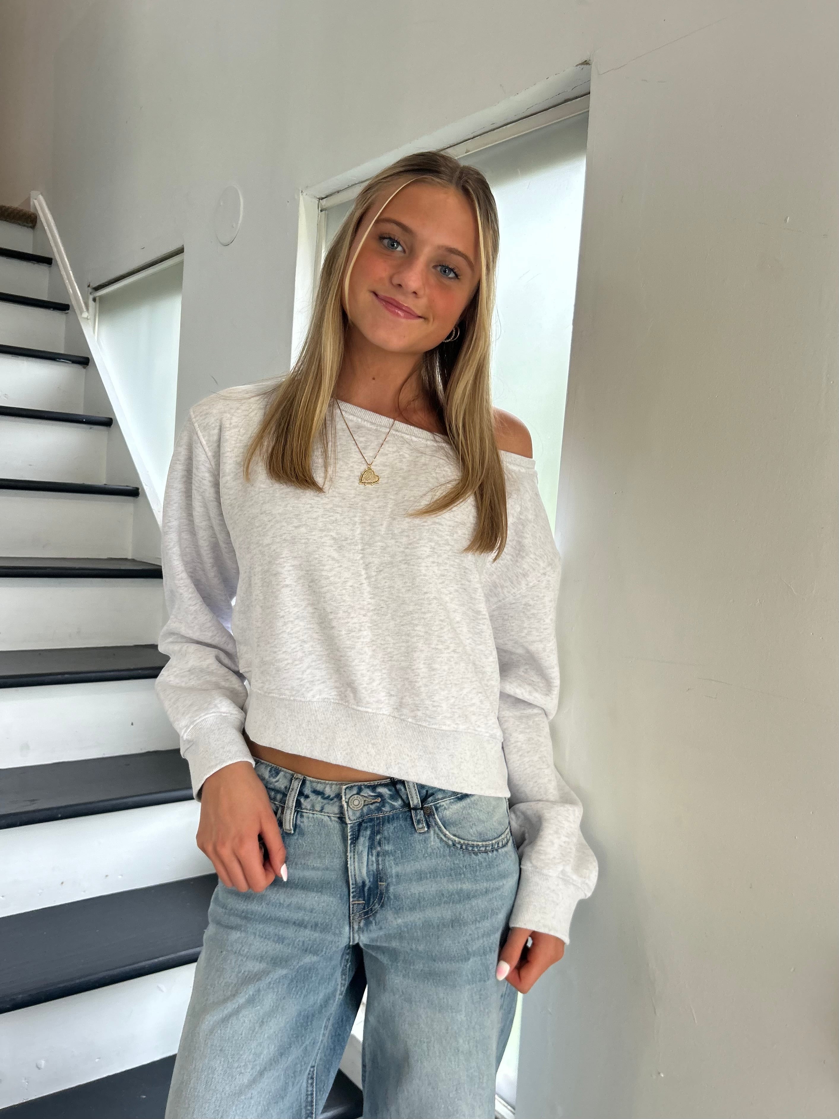 So Comfy Off the Shoulder Crop Sweatshirt