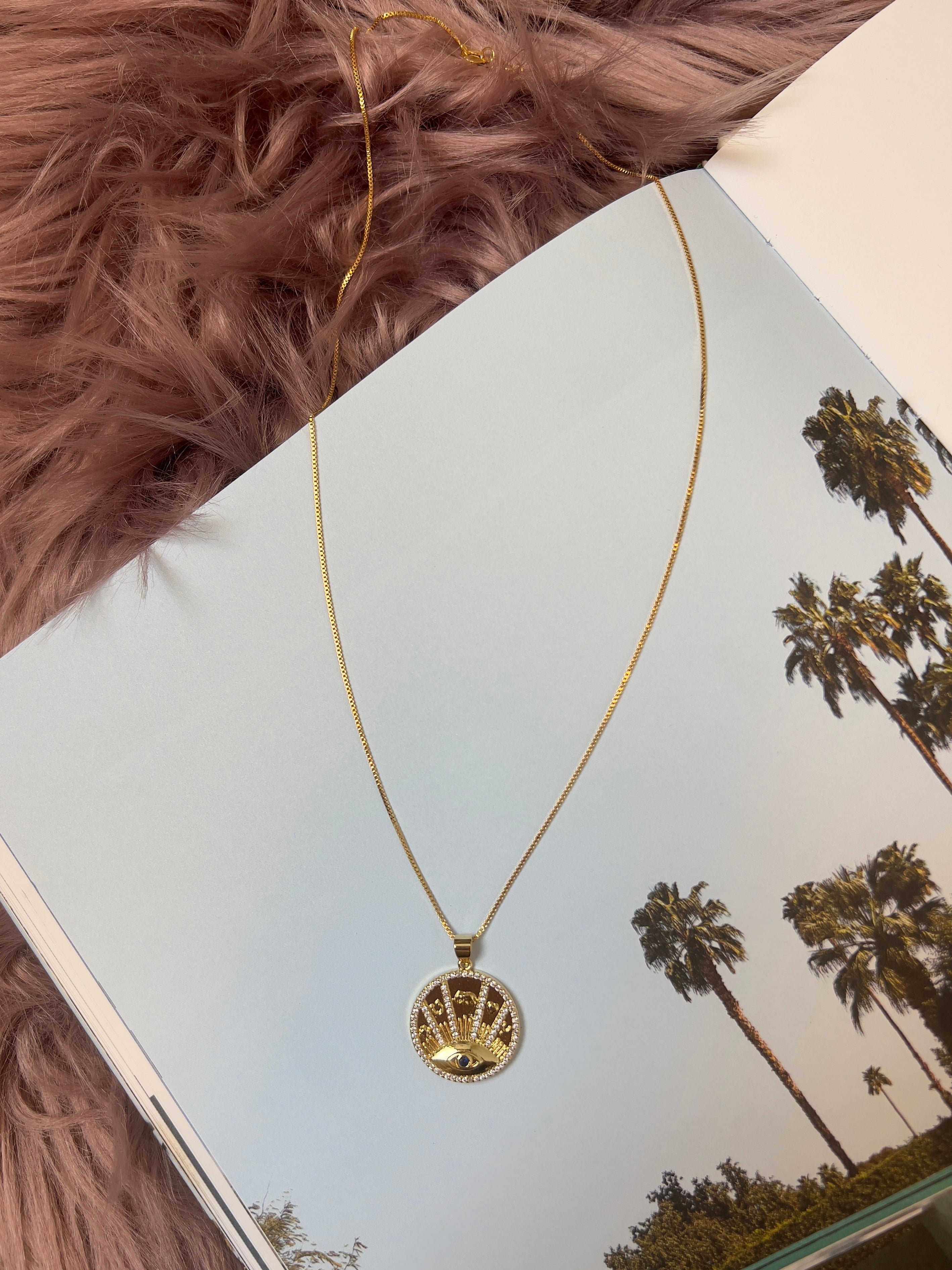 Gold Evil Eye Medallion Necklace