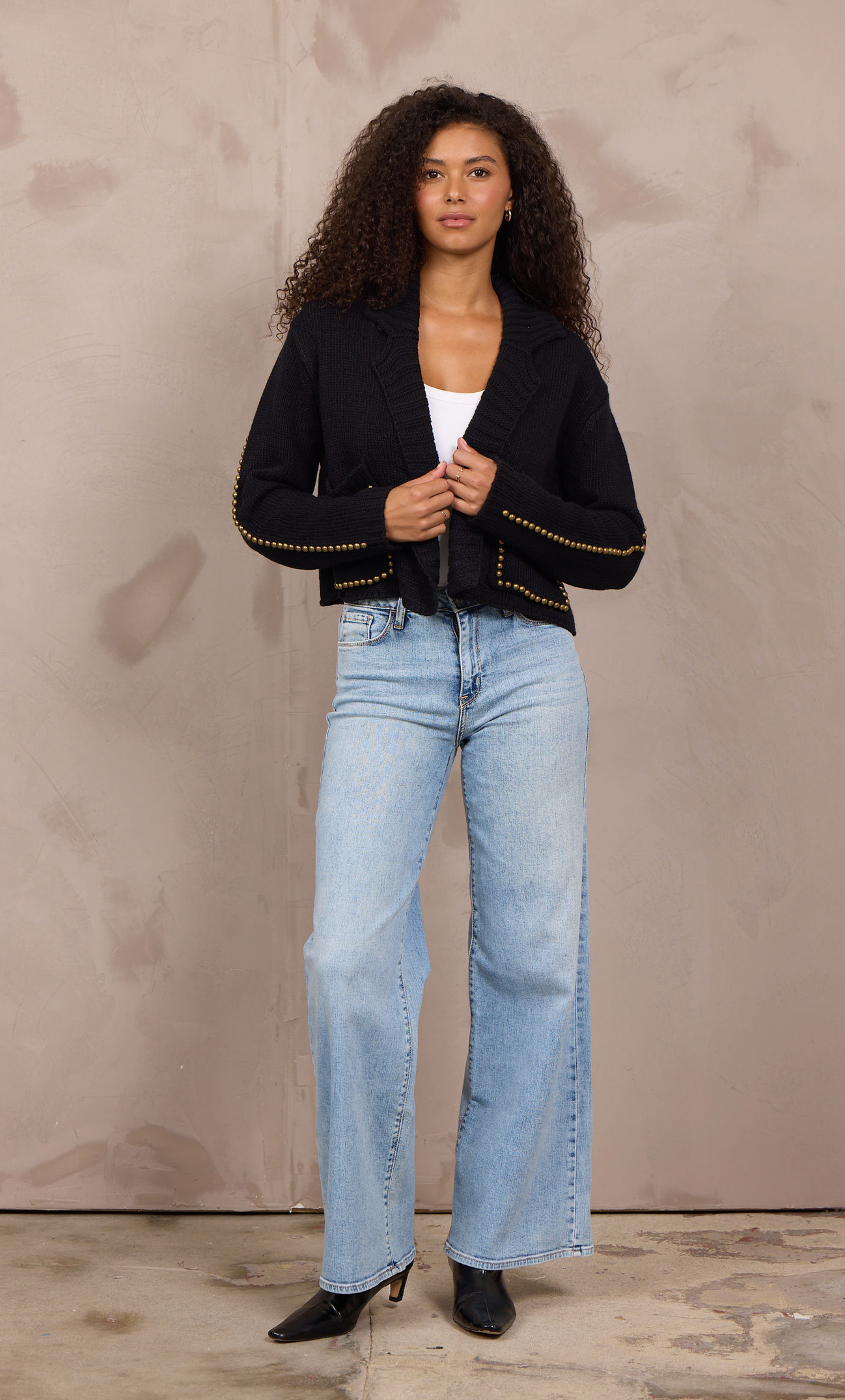Vintage Havana Black Sweater Blazer with Stud Details