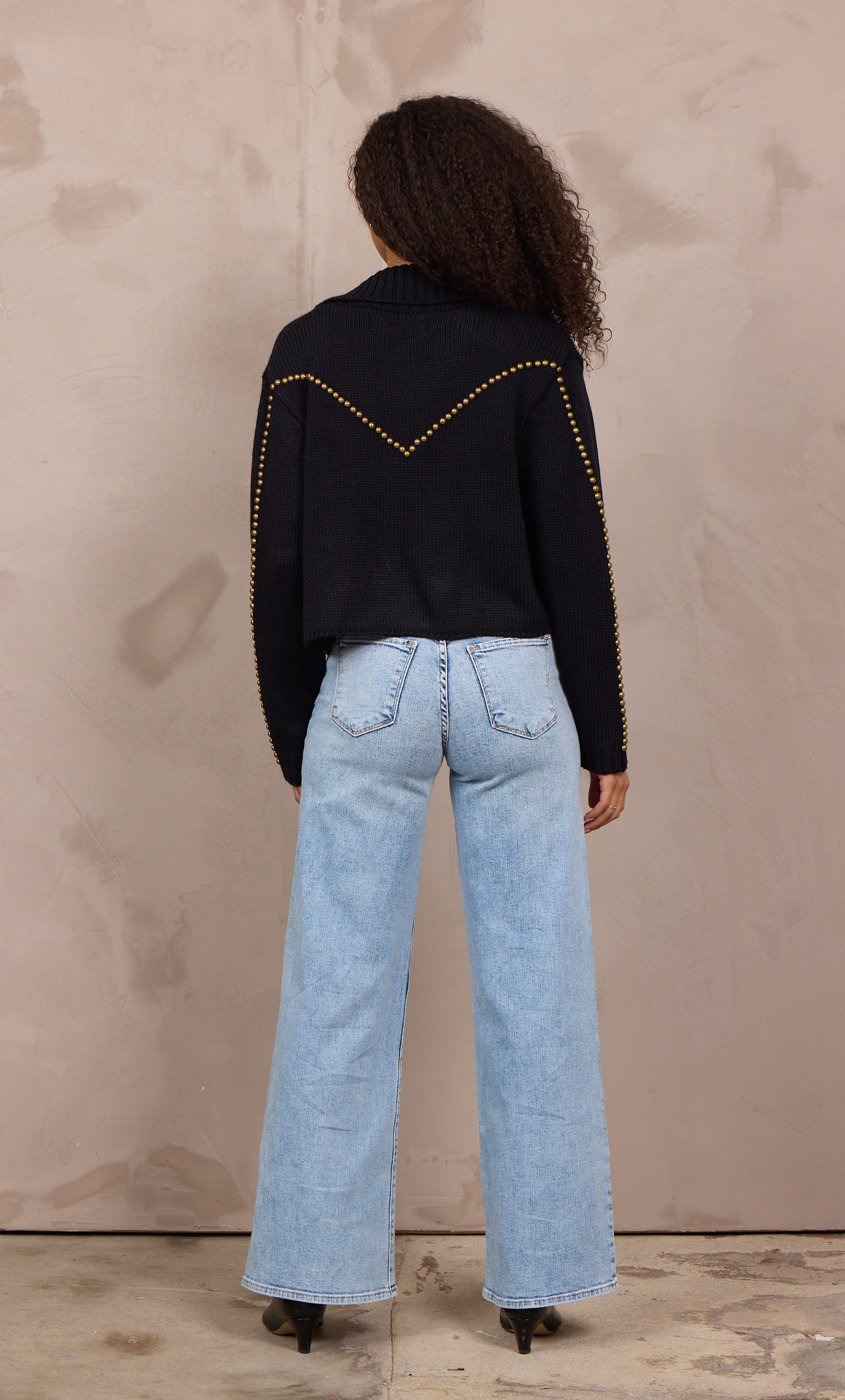 Vintage Havana Black Sweater Blazer with Stud Details