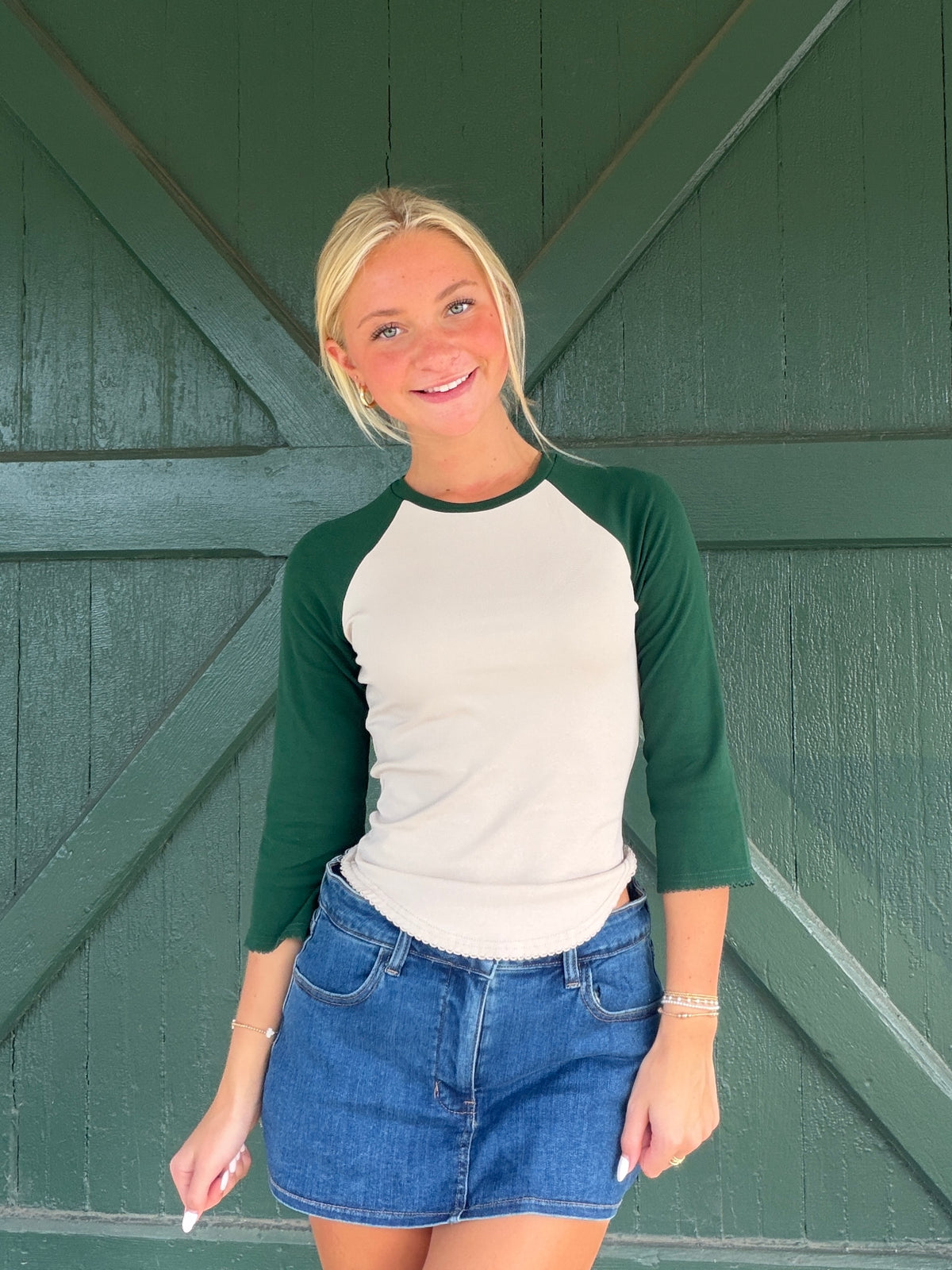 Sadie 3/4 Sleeve Baseball Tee -Green