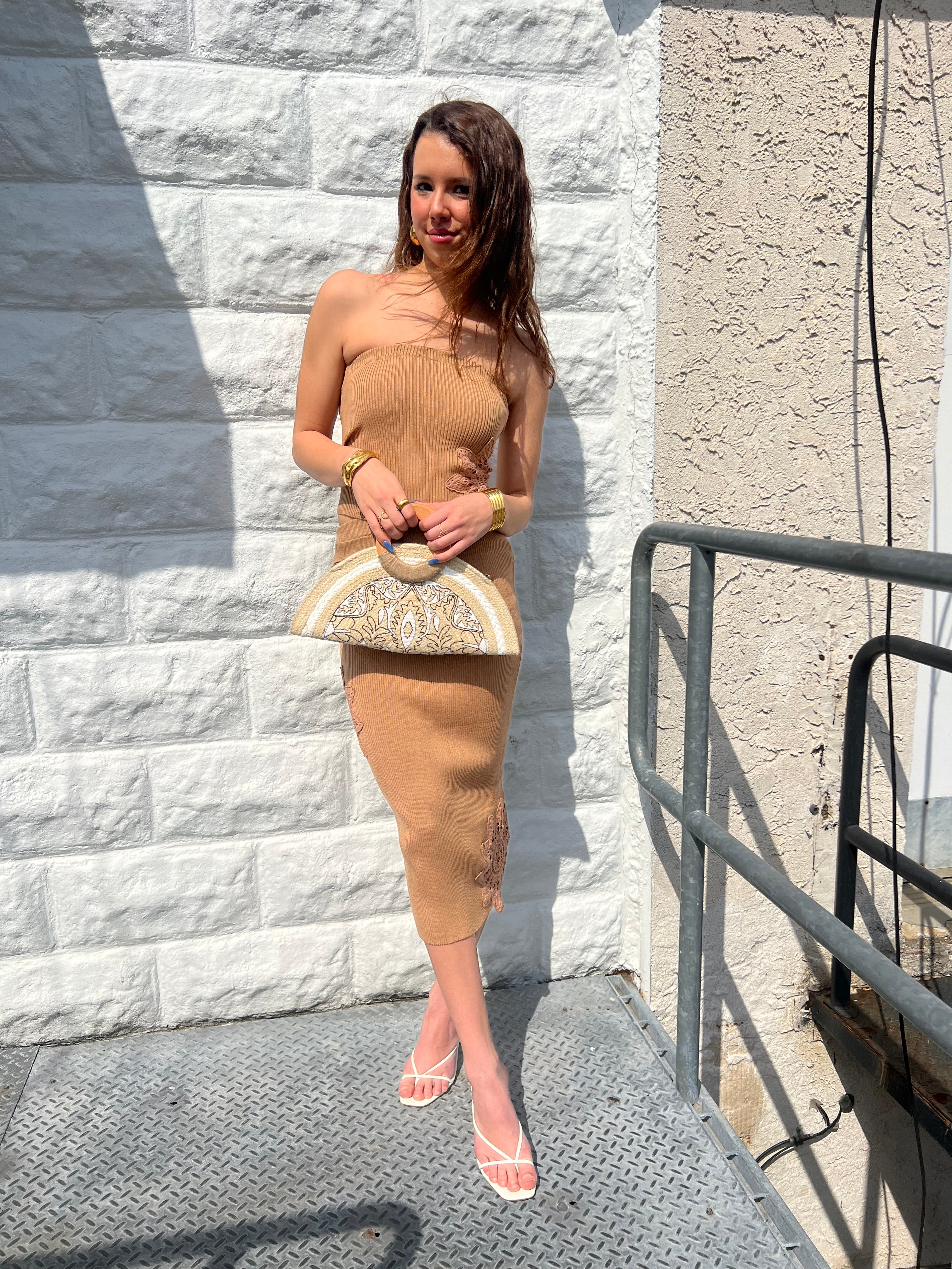 Rib Midi Skirt With Crochet Insert