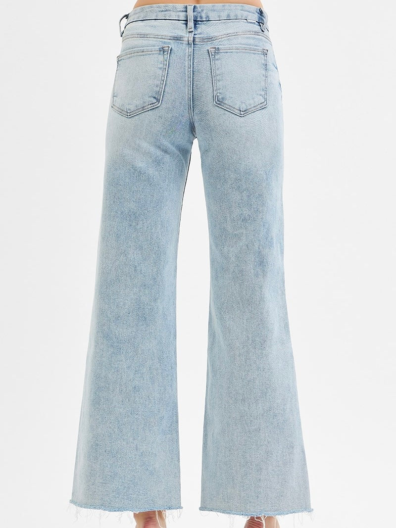 Tummy Control Light Wash Wide Leg Denim