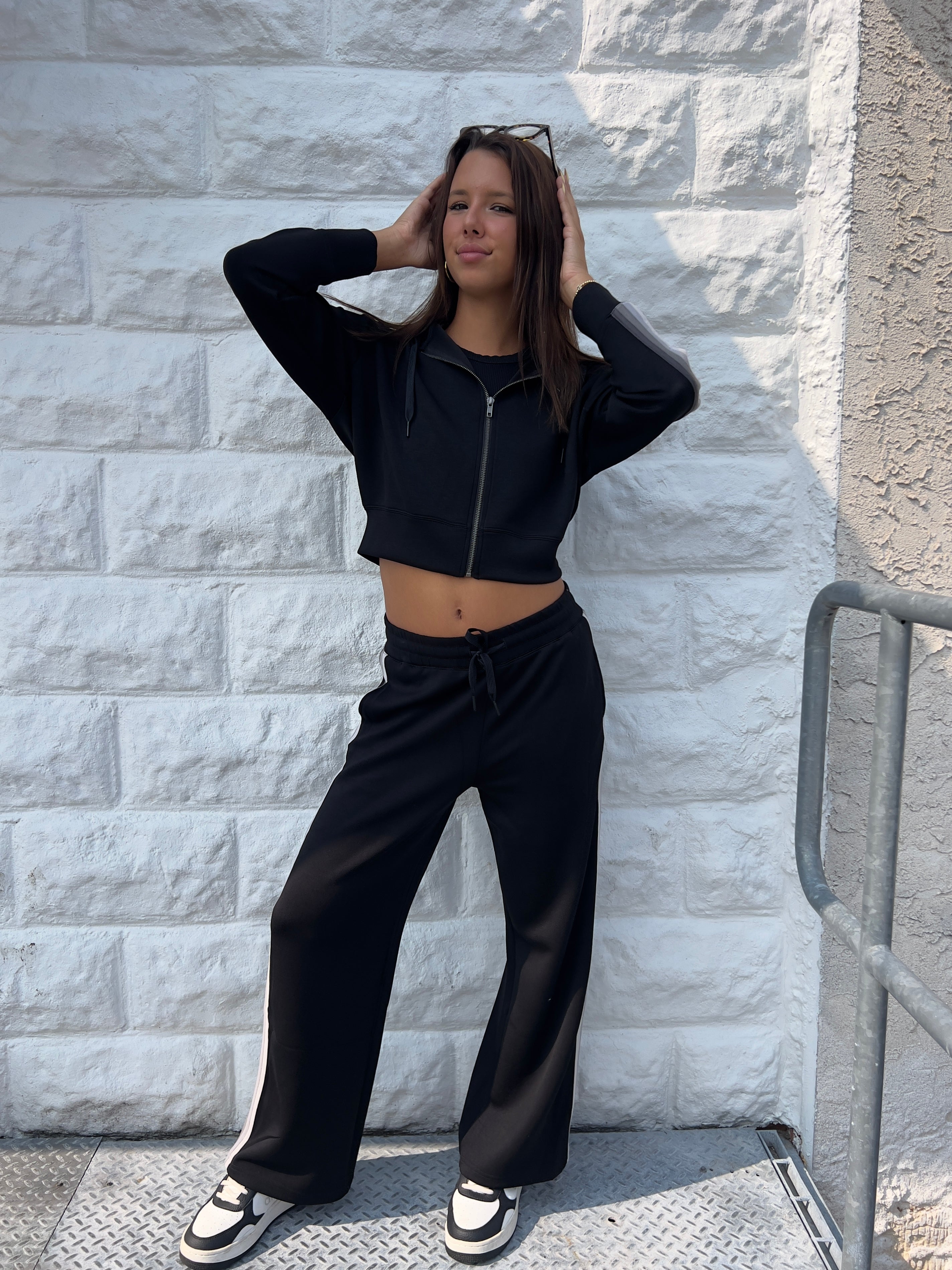 Black with Tonal Greys Striped Cloud Fleece Zip-up