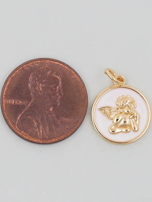 Gold Medium Enamel Angel Charm