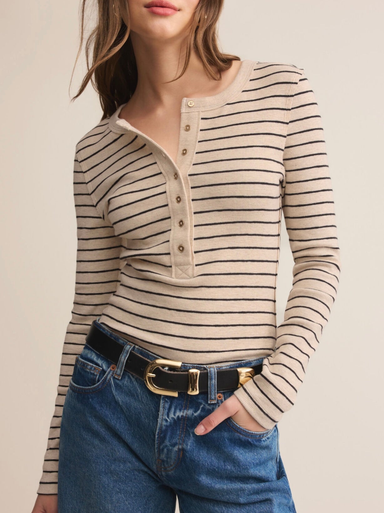 Eve Stripe Henley Long Sleeve