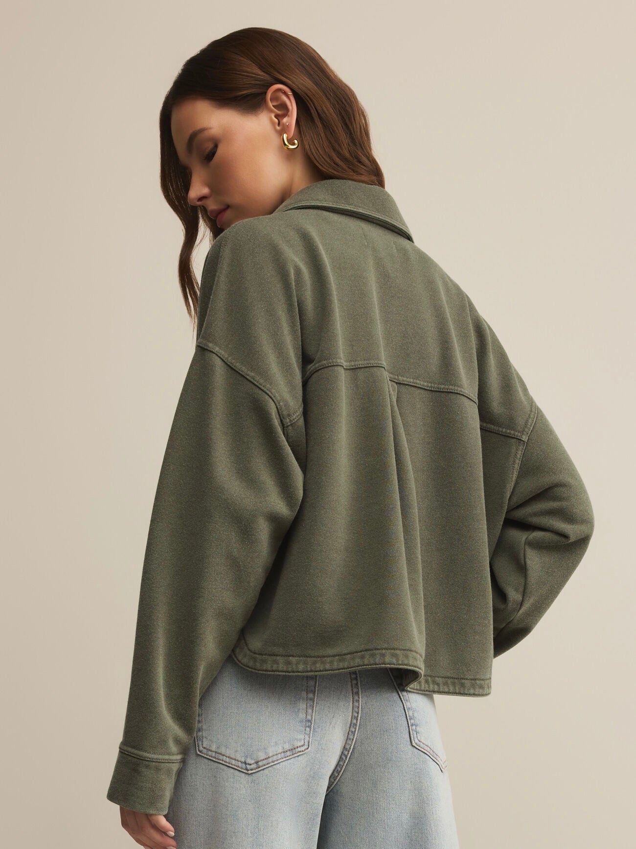 All Day Crop Knit Hunter Green Denim Jacket