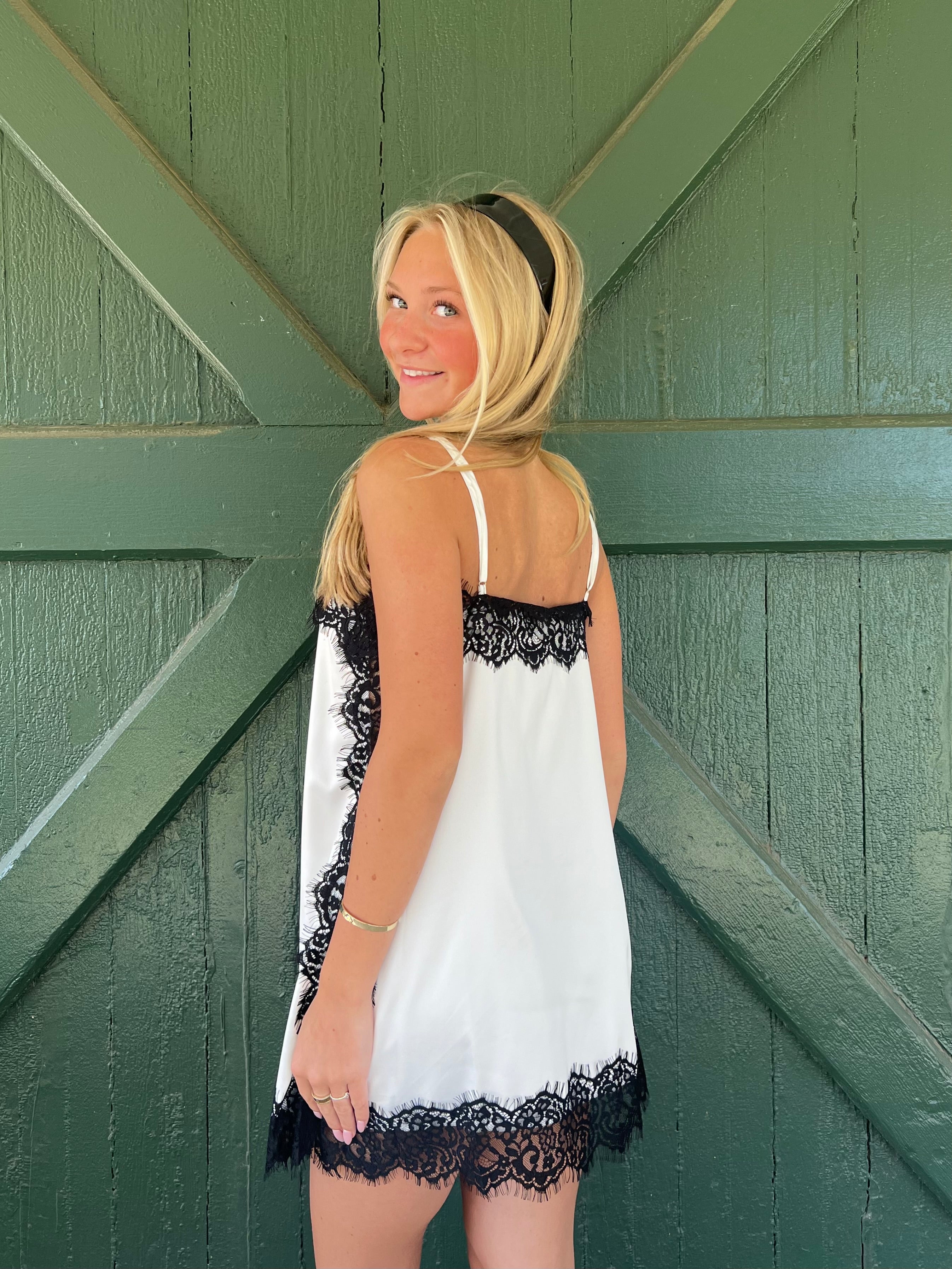 Midnight Lace Adjustable Strap Cami Mini Dress