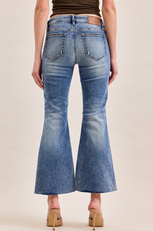 Hidden Happi Low-Rise Cut Hem Flare Jeans