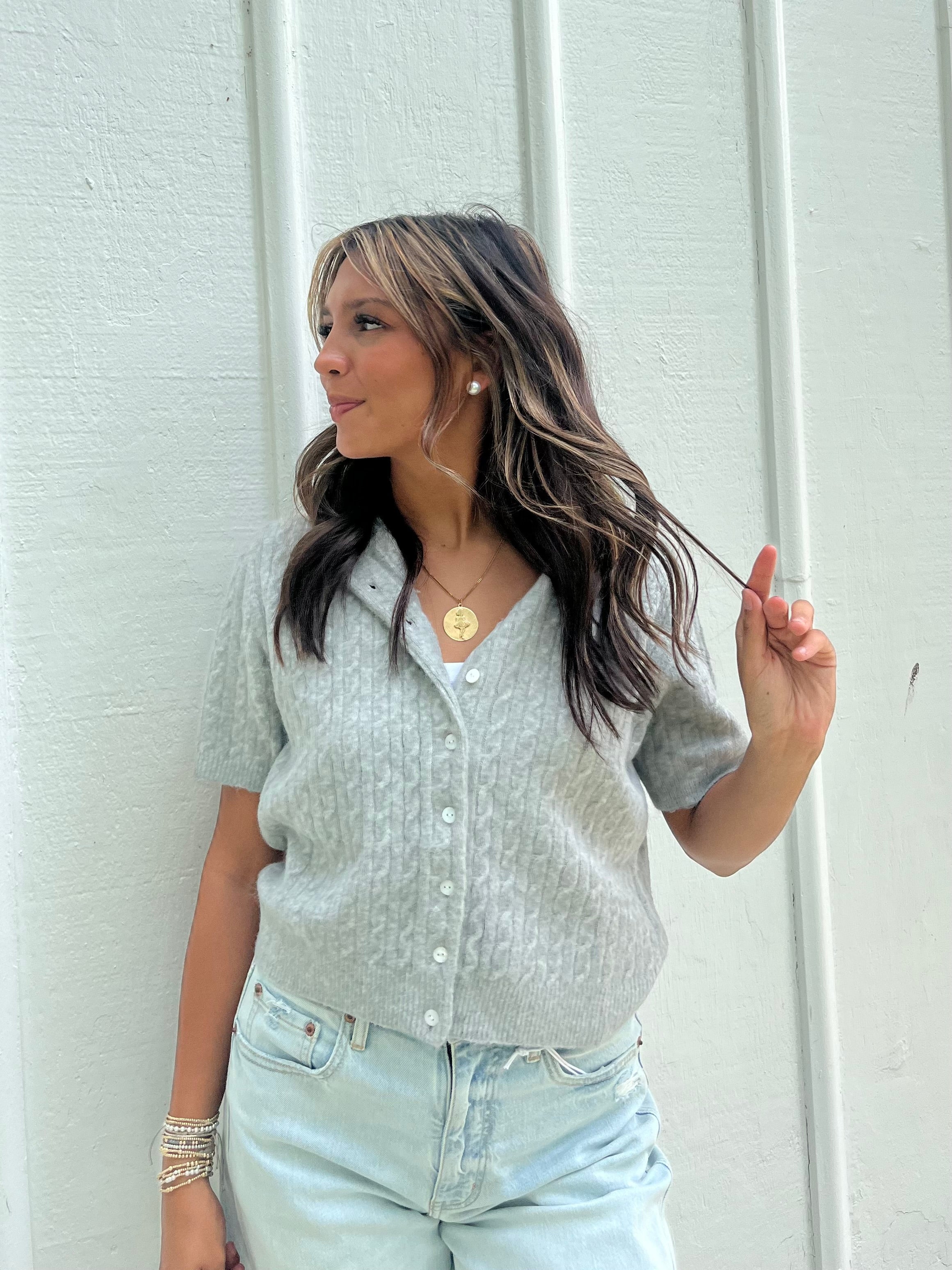 Lauren Cable Knit Short Sleeve Cardigan